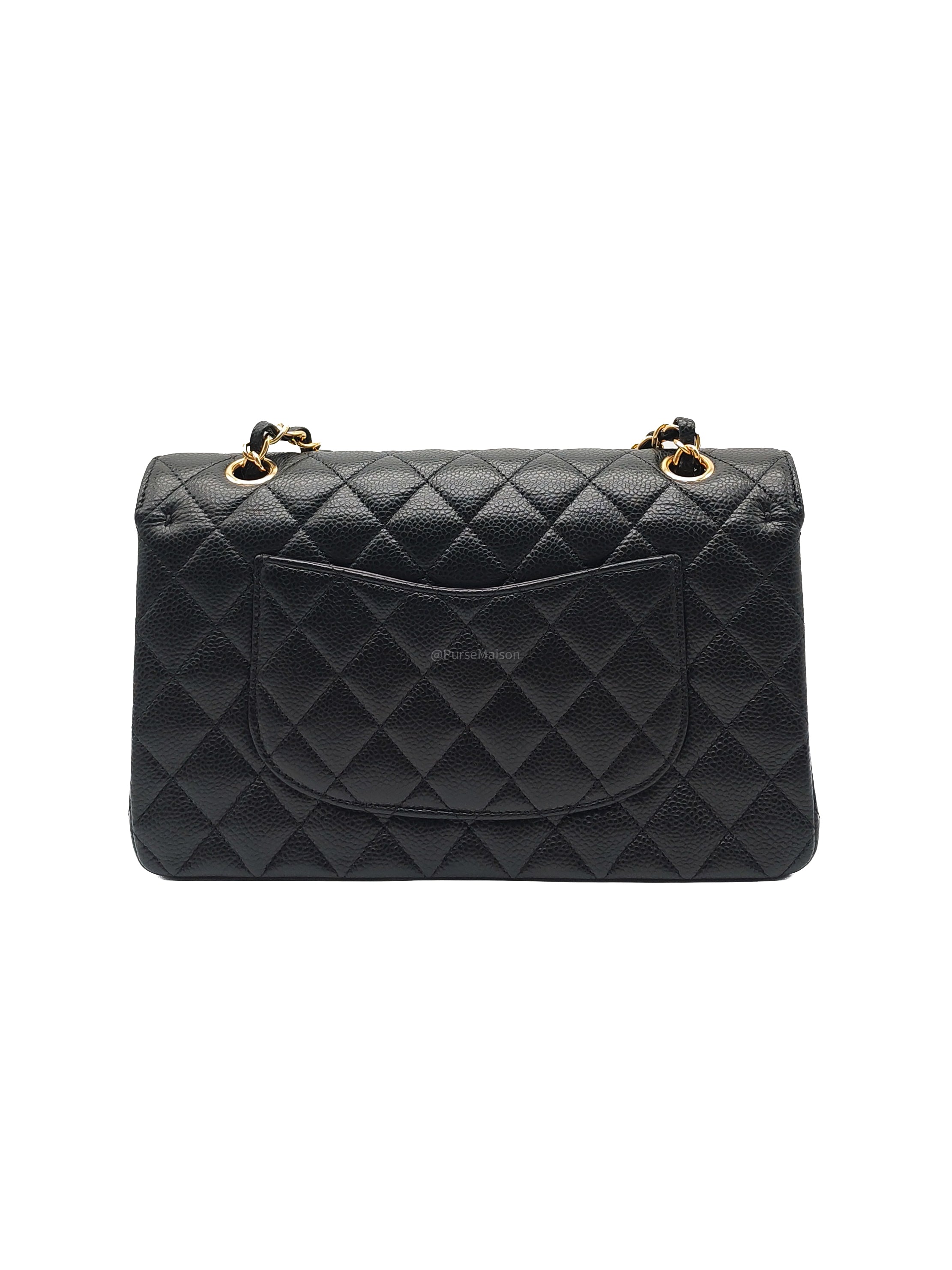 Chanel Classic Double Flap Medium in Black Quilted Caviar Leather & Gold Hardware Microchip