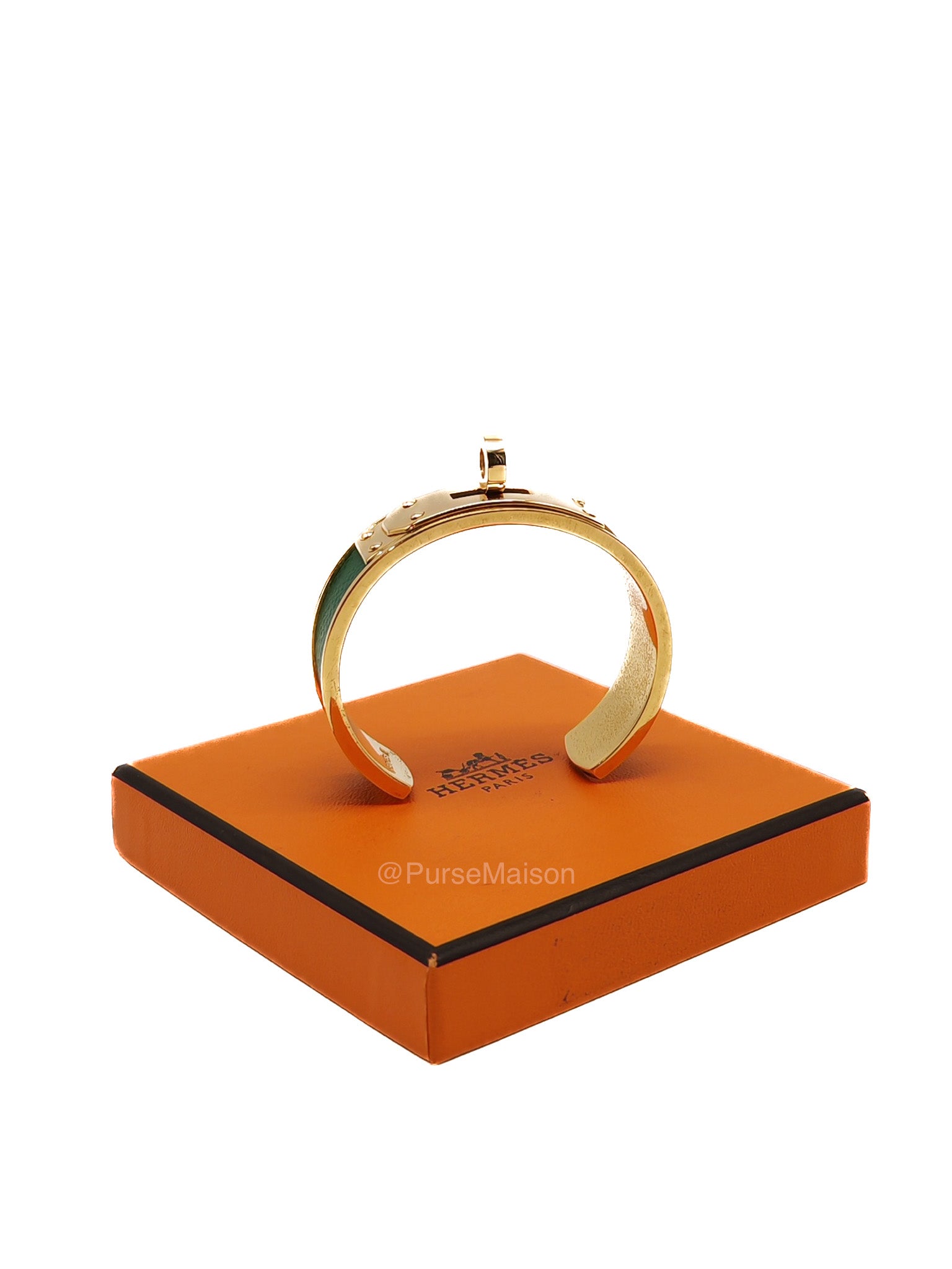 Hermes Vintage Kelly Bangle in Vert Epsom Leather Gold Hardware