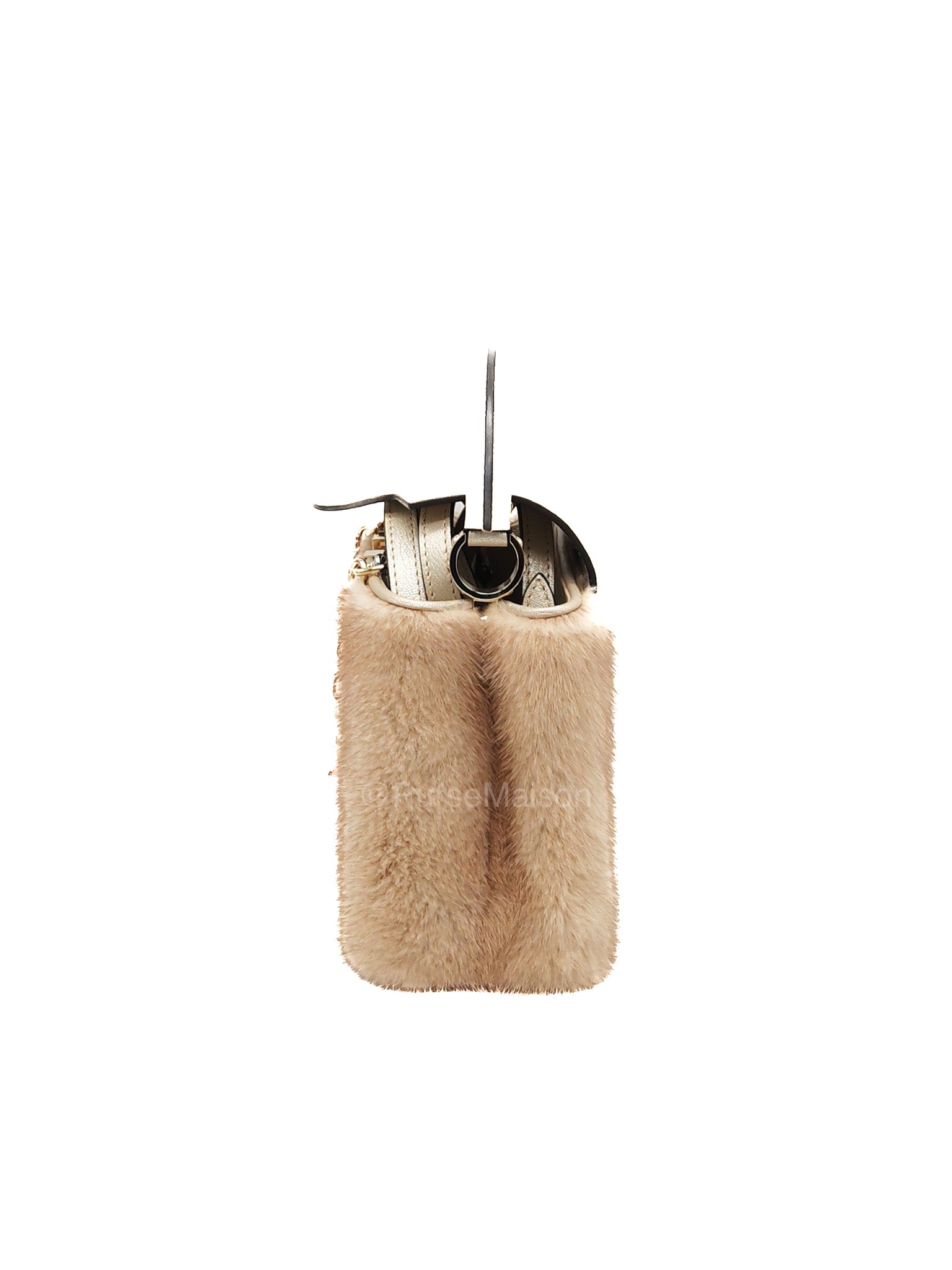 Louis Vuitton Capucines Handbag in Metallic Gold Goatskin Leather & Mink Fur (Microchip)