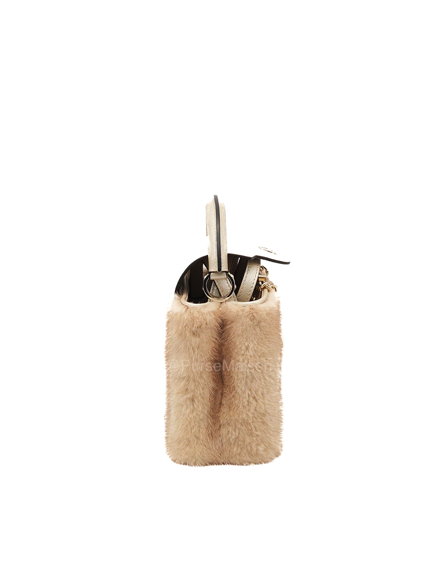 Louis Vuitton Capucines Handbag in Metallic Gold Goatskin Leather & Mink Fur (Microchip)