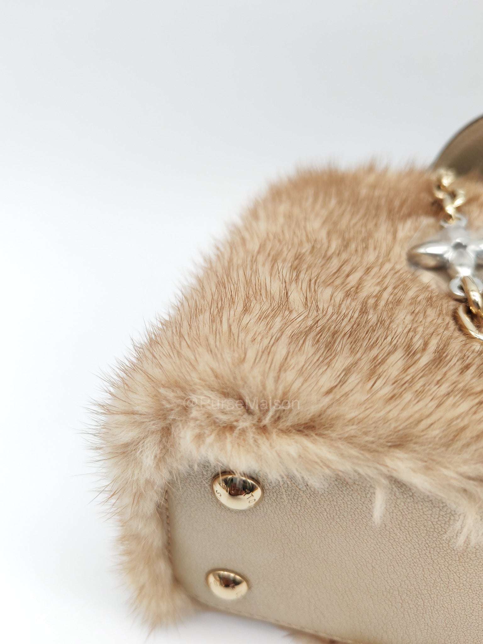 Louis Vuitton Capucines Handbag in Metallic Gold Goatskin Leather & Mink Fur (Microchip)