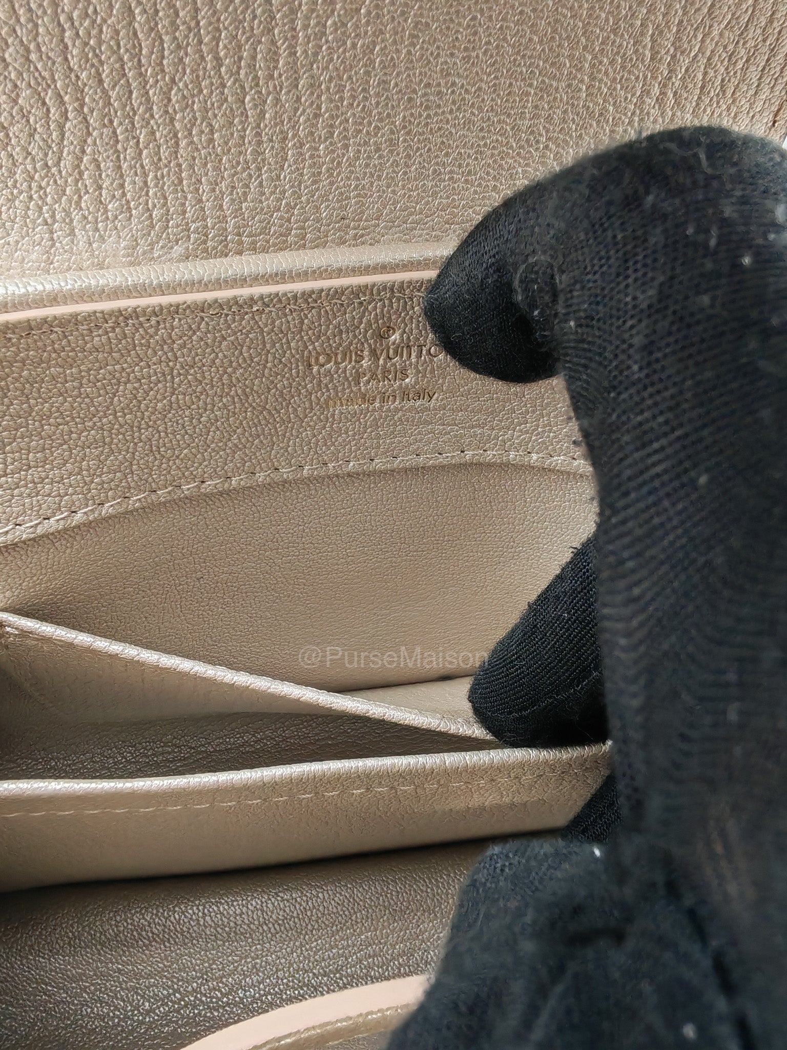 Louis Vuitton Capucines Handbag in Metallic Gold Goatskin Leather & Mink Fur (Microchip)