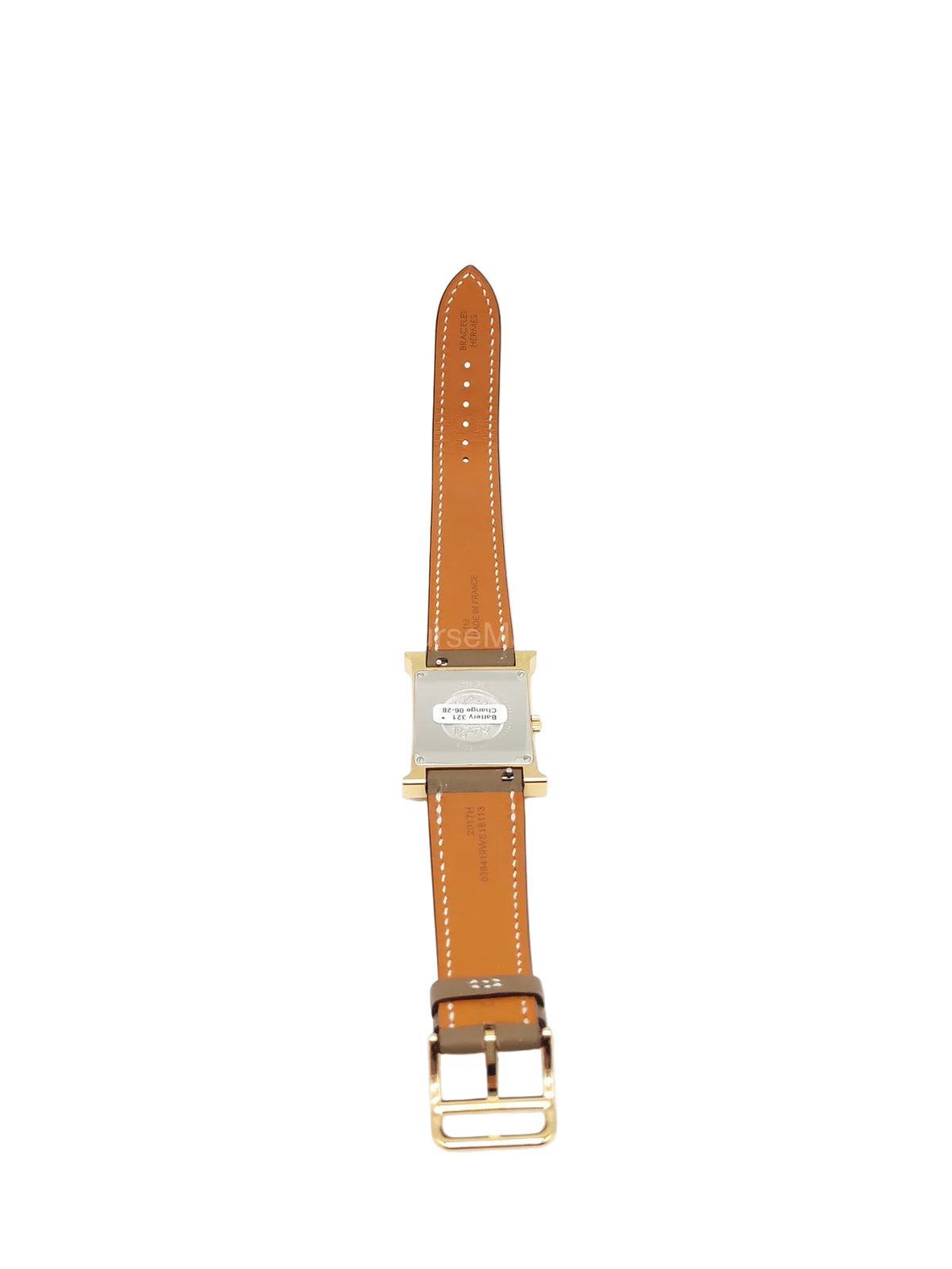 Hermes Heure H Watch in Etoupe Swift Calfskin Leather Strap and Gold Plated Case White Dial