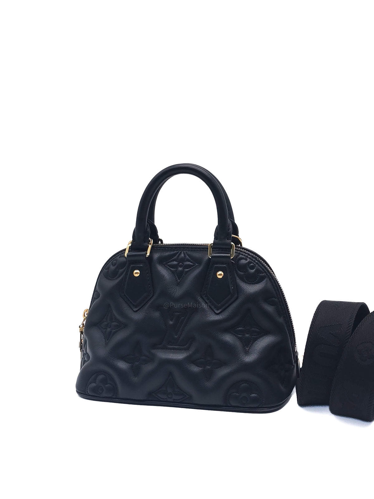 Louis Vuitton Alma BB in Black Bubblegram Quilted Calfskin Leather and Gold Hardware Microchip