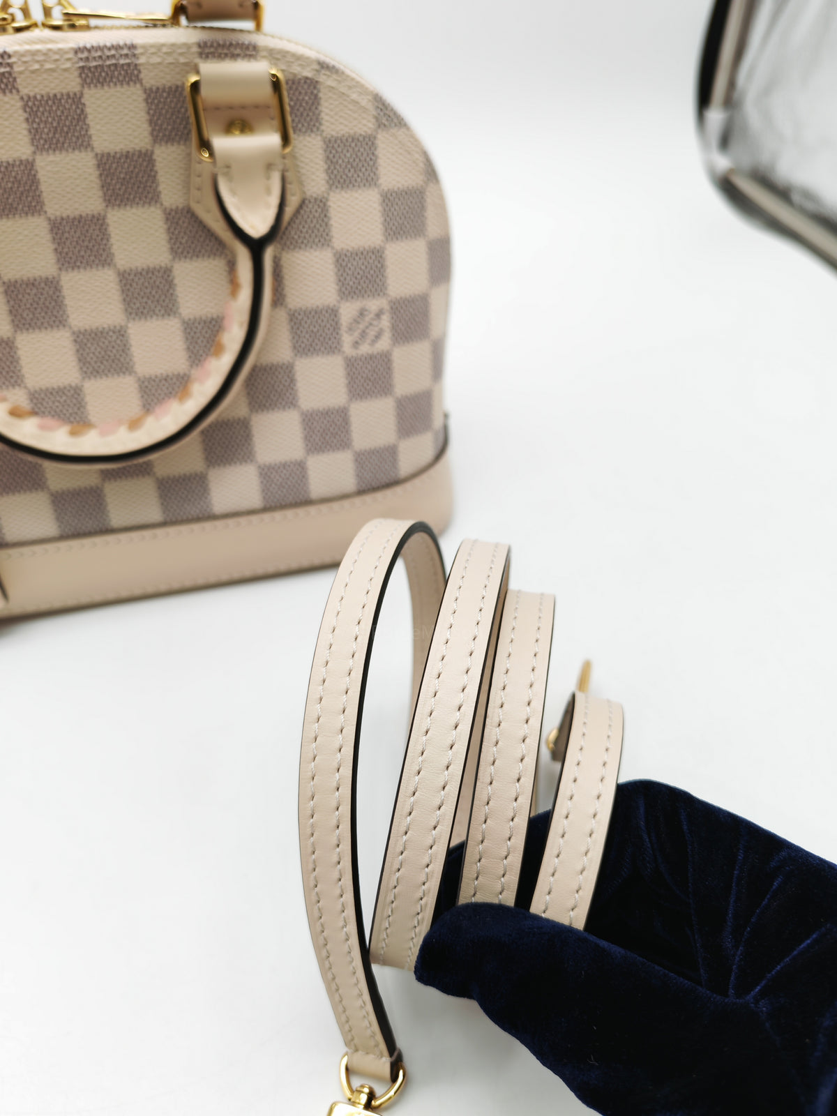 Louis Vuitton Alma BB in Damier Azur Canvas Braided Handles and Gold Hardware (Datecode: TH0036)