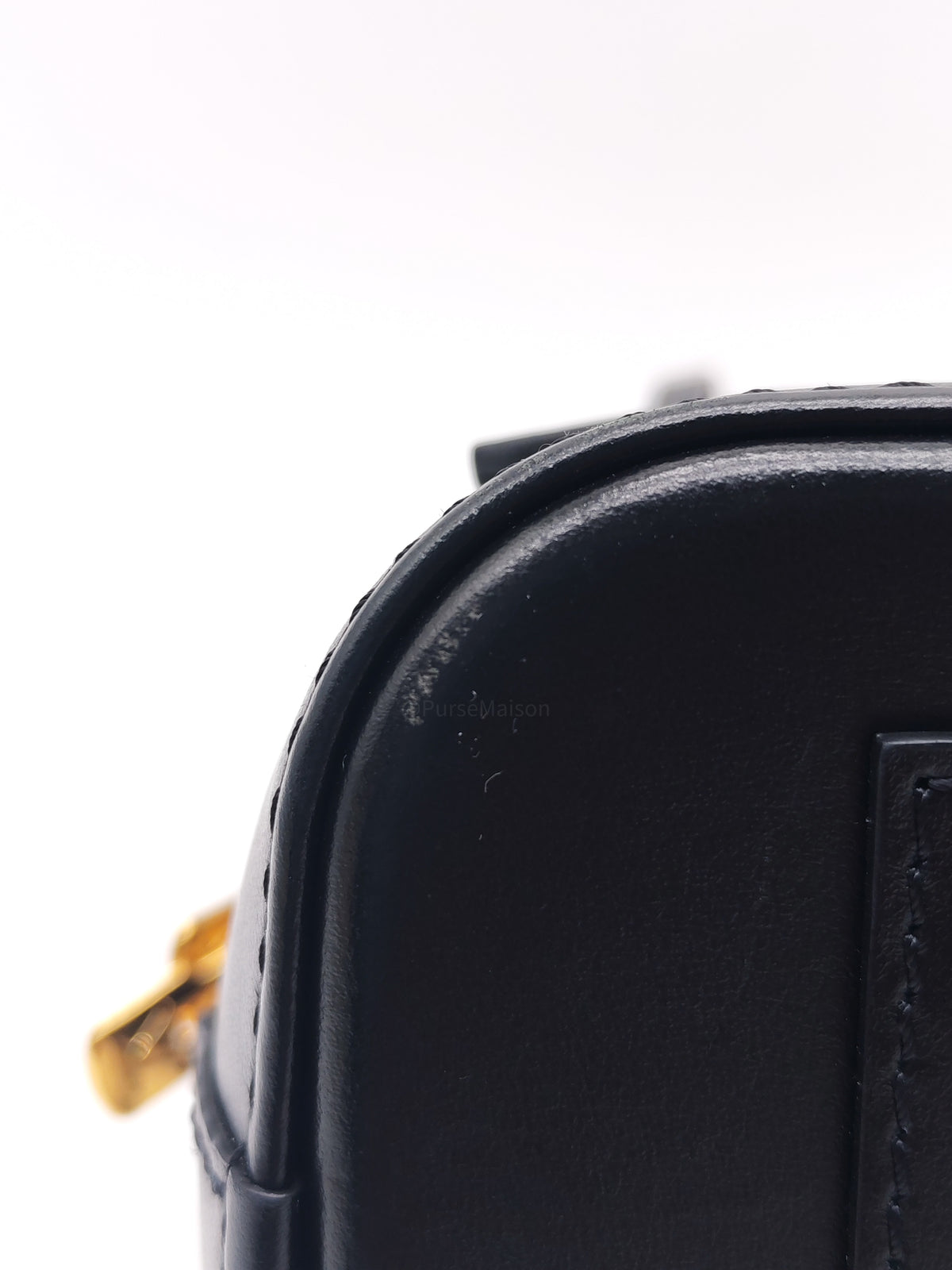 Louis Vuitton Alma BB in Malletage White and Black Lambskin Leather Gold Hardware Microchip