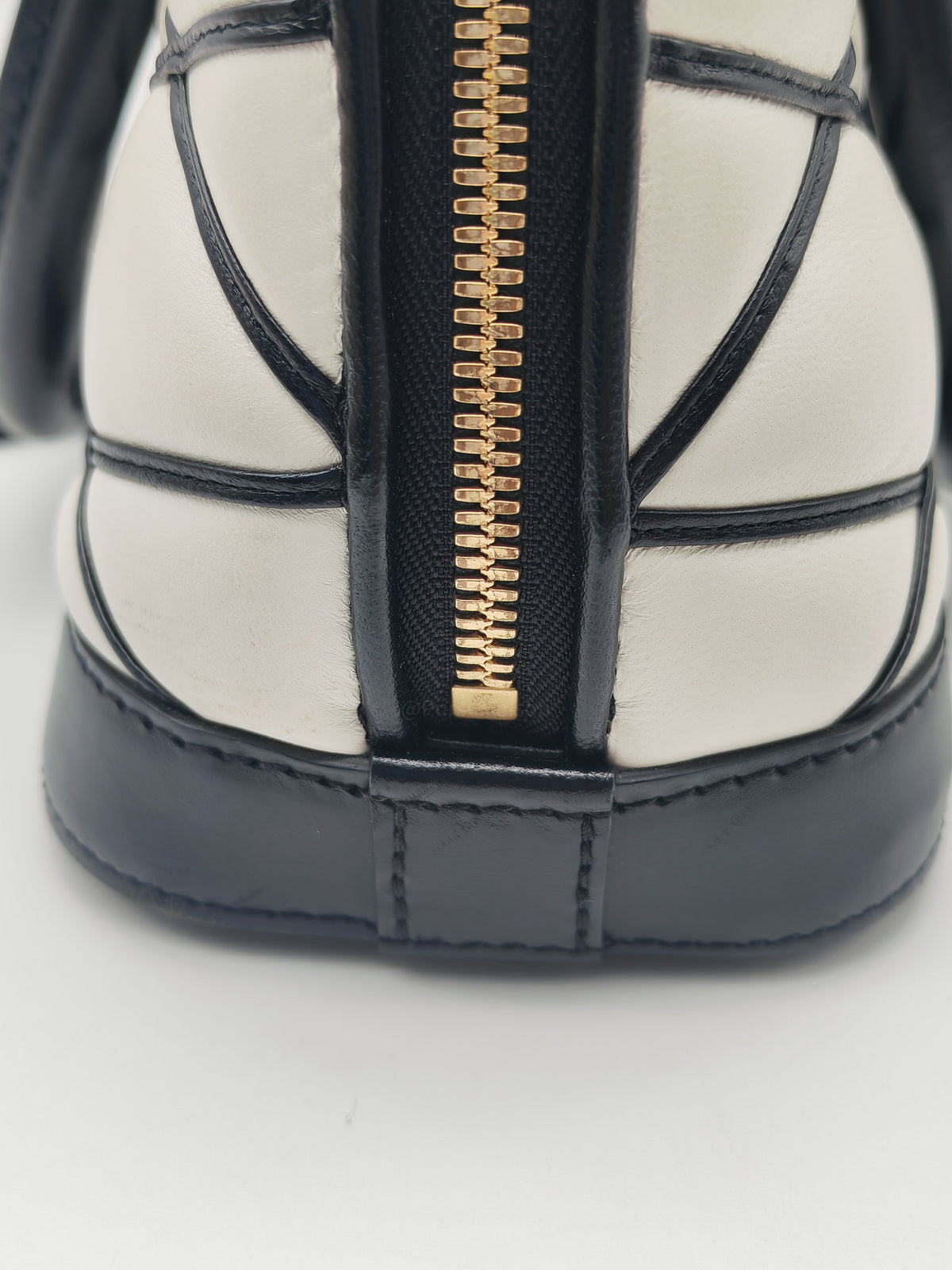 Louis Vuitton Alma BB in Malletage White and Black Lambskin Leather Gold Hardware Microchip