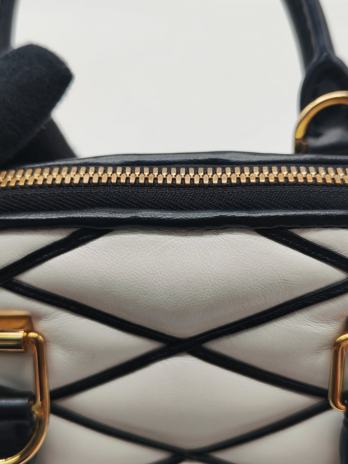 Louis Vuitton Alma BB in Malletage White and Black Lambskin Leather Gold Hardware Microchip