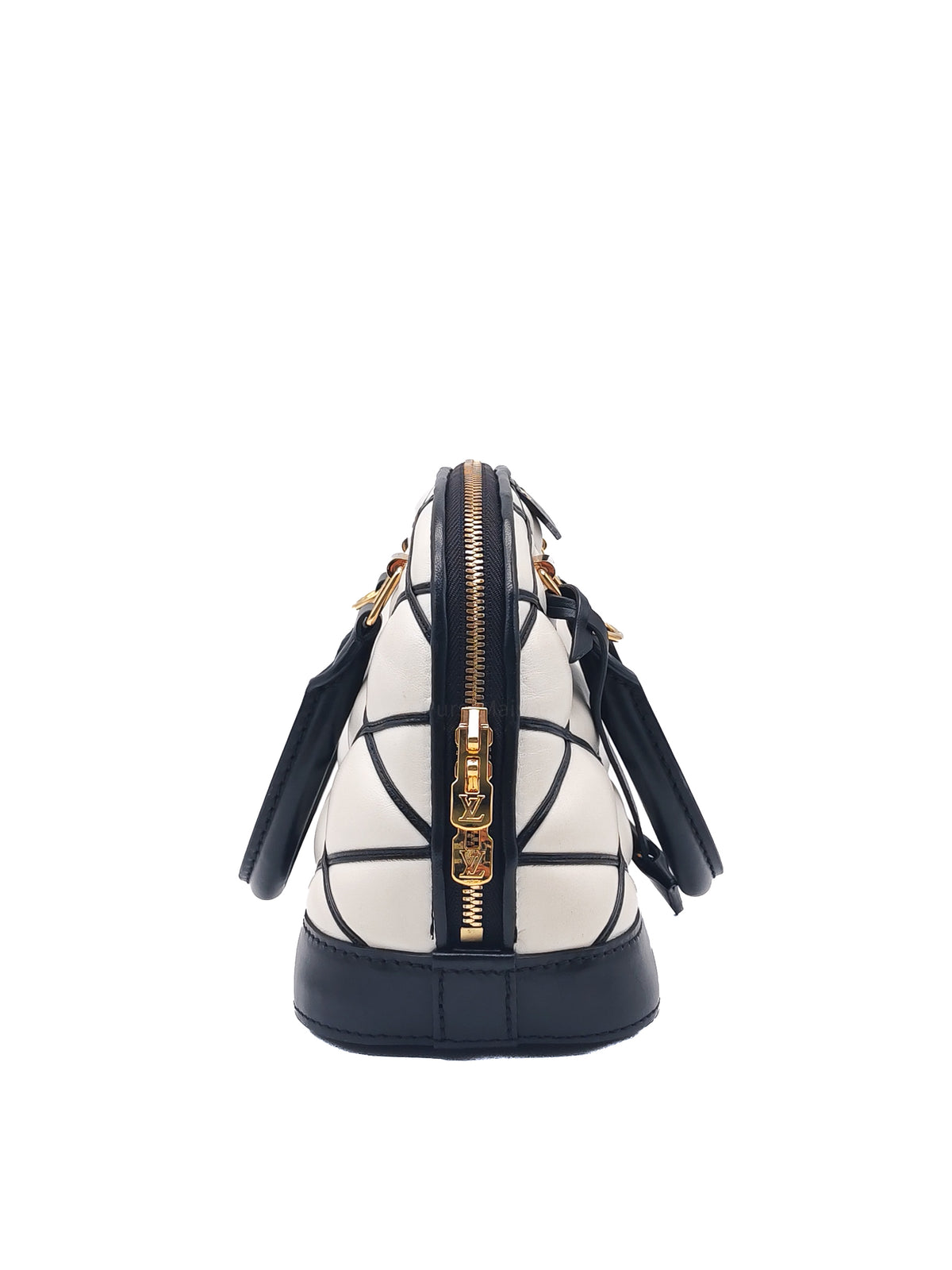Louis Vuitton Alma BB in Malletage White and Black Lambskin Leather Gold Hardware Microchip