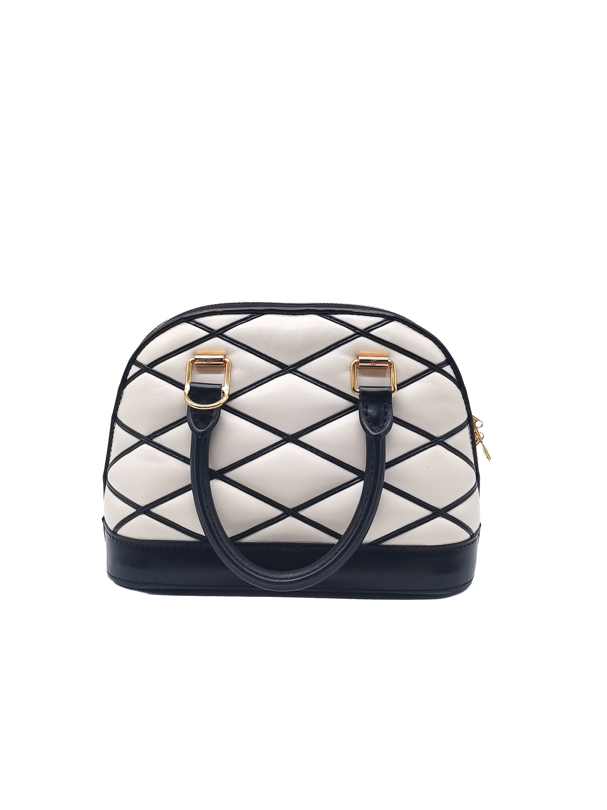 Louis Vuitton Alma BB in Malletage White and Black Lambskin Leather Gold Hardware Microchip