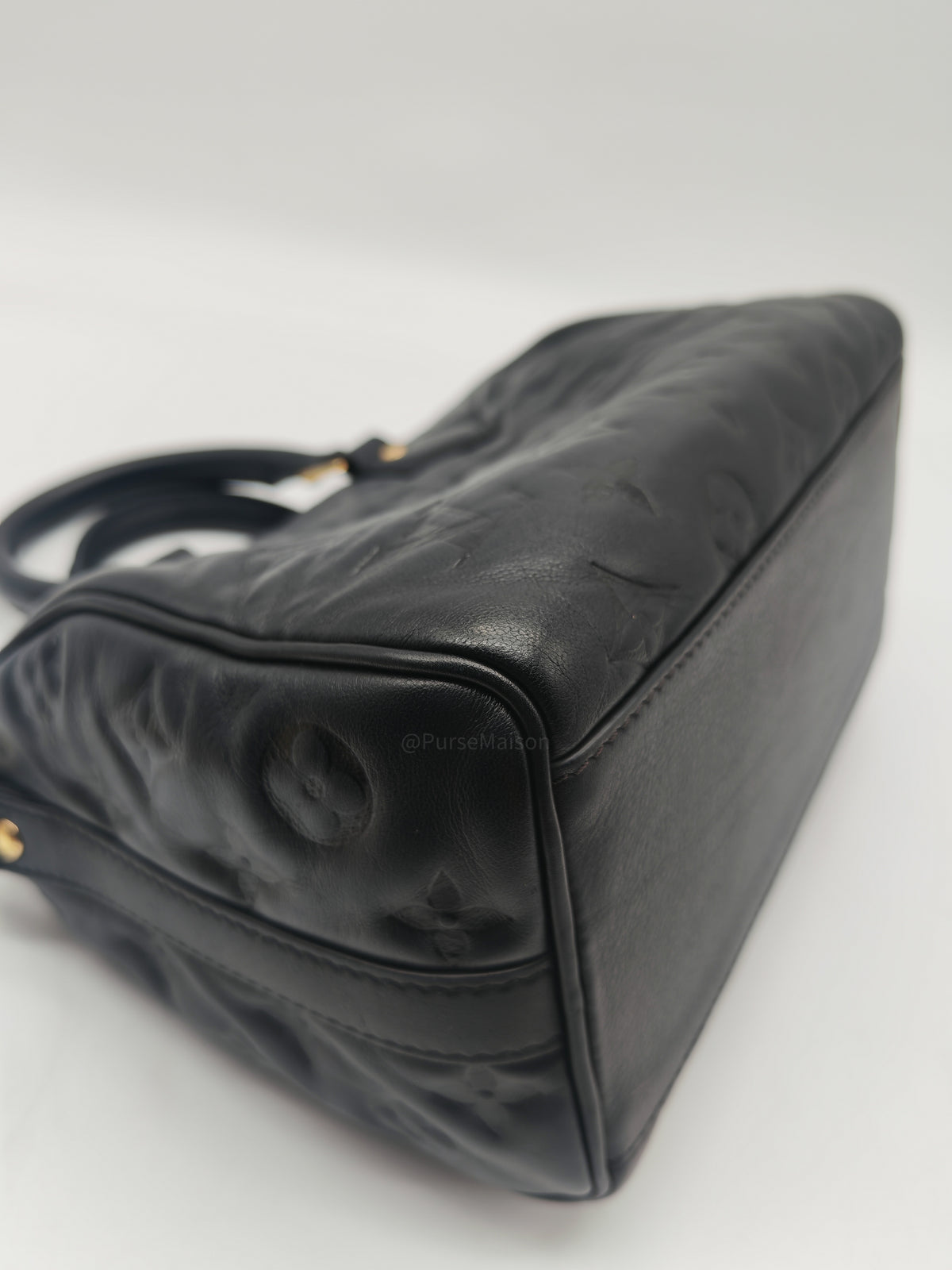 Louis Vuitton Speedy Bandouliere 22 in Black Monogram Empreinte Lambskin Leather and Gold Hardware Microchip