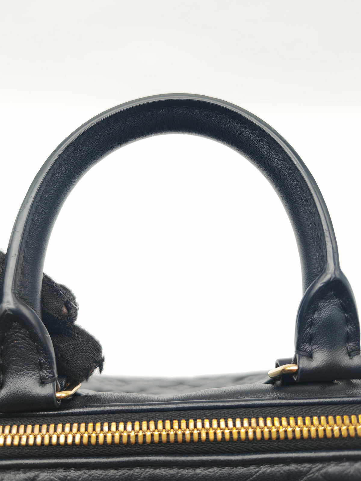 Louis Vuitton Speedy Bandouliere 22 in Black Monogram Empreinte Lambskin Leather and Gold Hardware Microchip
