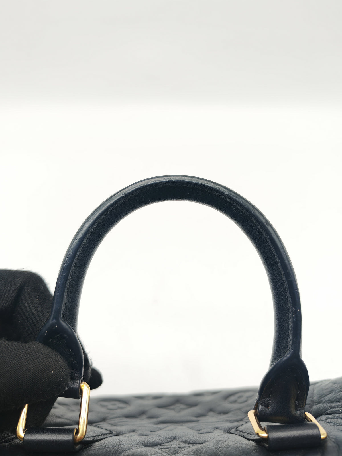 Louis Vuitton Speedy Bandouliere 22 in Black Monogram Empreinte Lambskin Leather and Gold Hardware Microchip