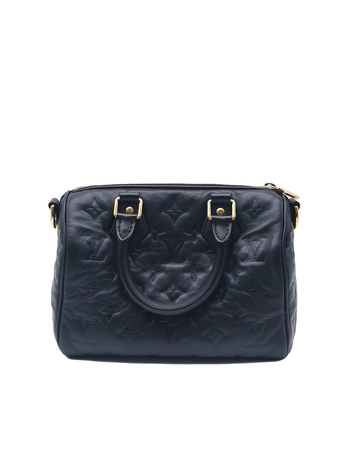Louis Vuitton Speedy Bandouliere 22 in Black Monogram Empreinte Lambskin Leather and Gold Hardware Microchip