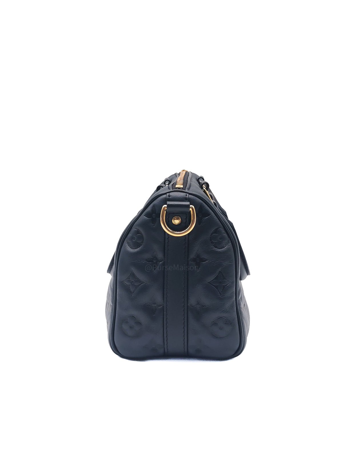 Louis Vuitton Speedy Bandouliere 22 in Black Monogram Empreinte Lambskin Leather and Gold Hardware Microchip