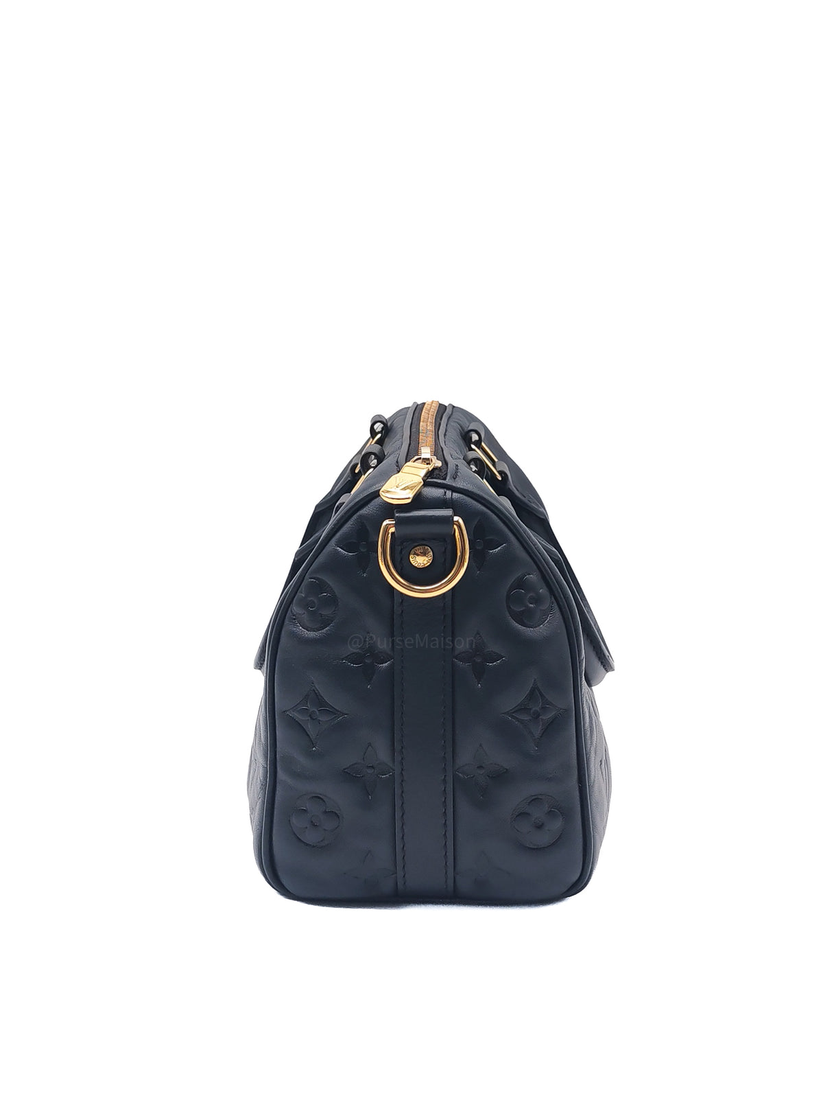 Louis Vuitton Speedy Bandouliere 22 in Black Monogram Empreinte Lambskin Leather and Gold Hardware Microchip