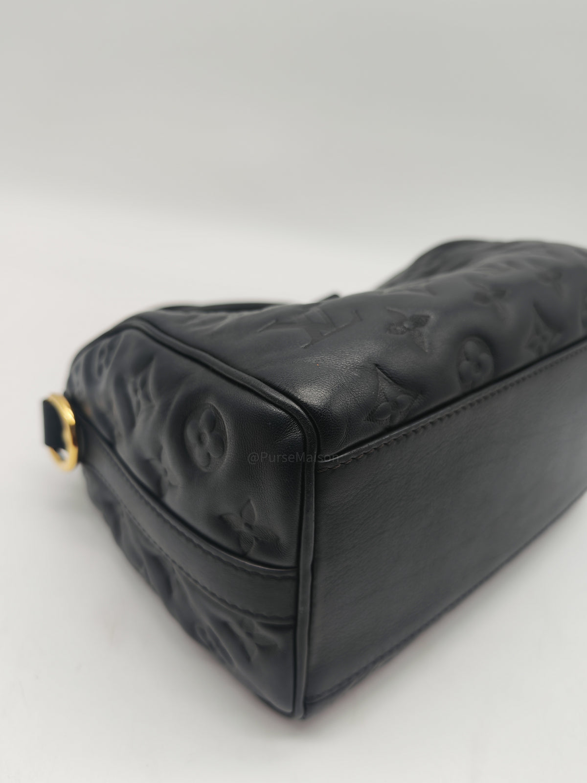 Louis Vuitton Speedy Bandouliere 22 in Black Monogram Empreinte Lambskin Leather and Gold Hardware Microchip