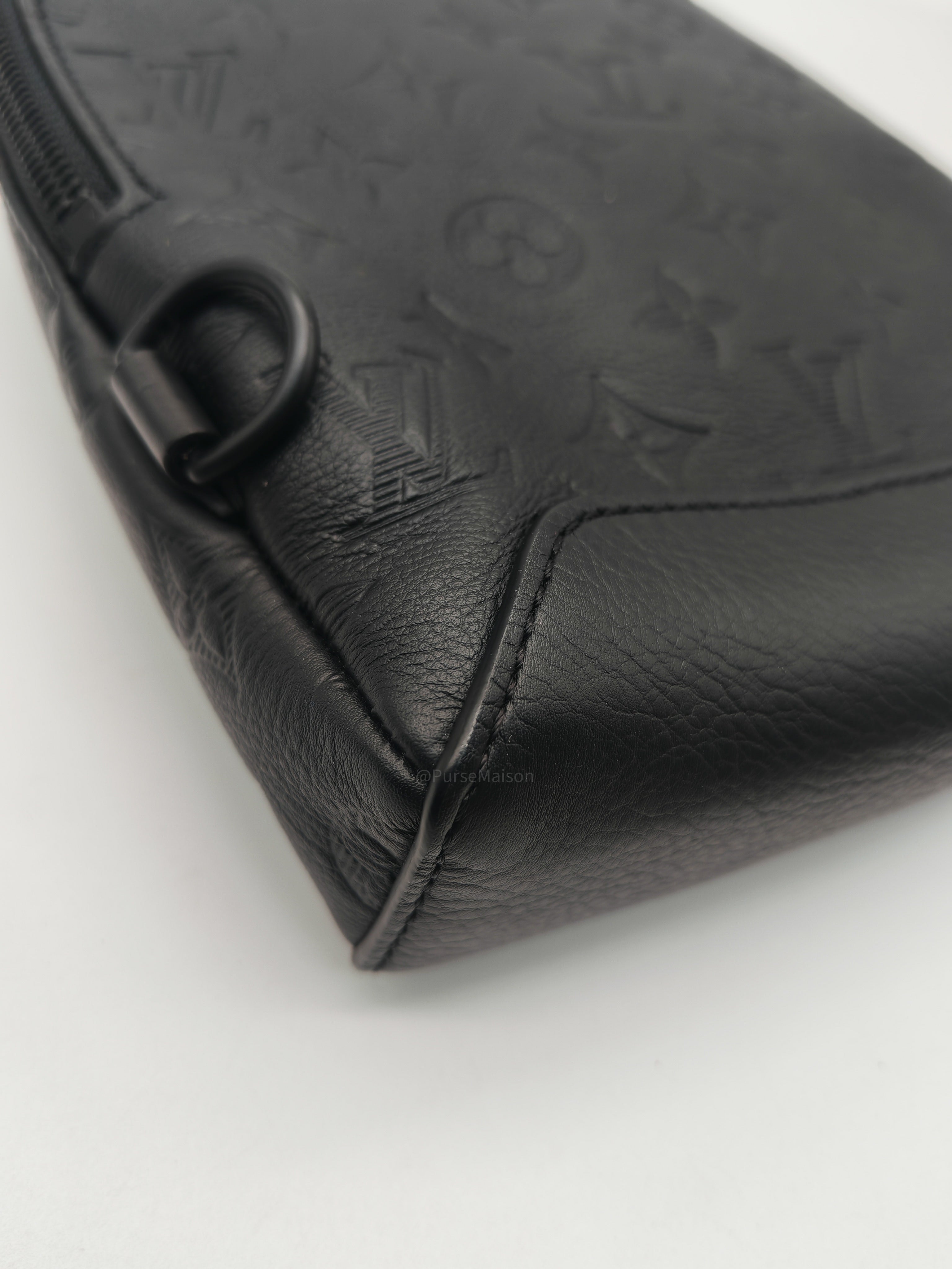 Louis Vuitton Duo Sling Bag in Monogram Shadow in Black Calfskin Leather