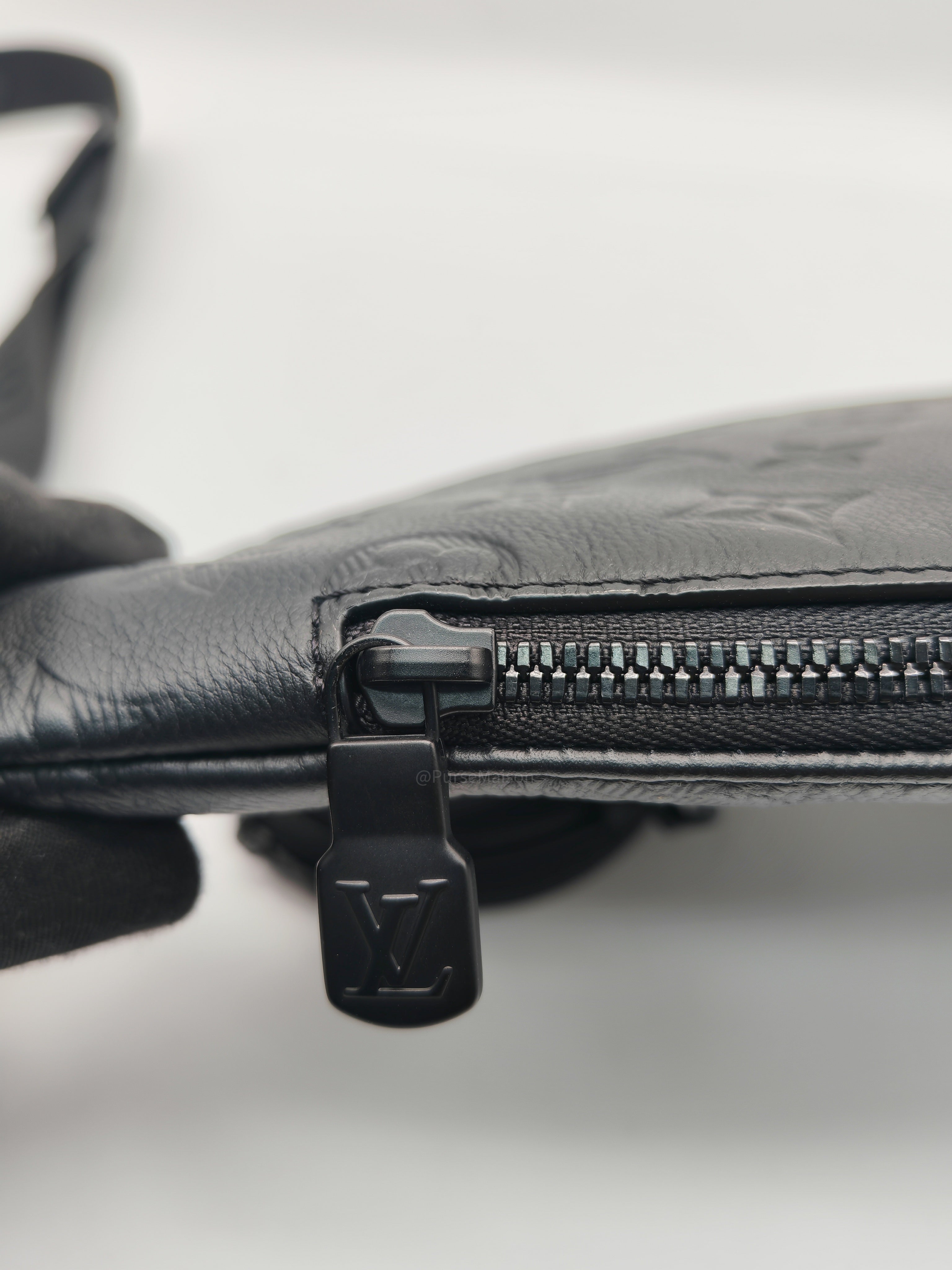 Louis Vuitton Duo Sling Bag in Monogram Shadow in Black Calfskin Leather