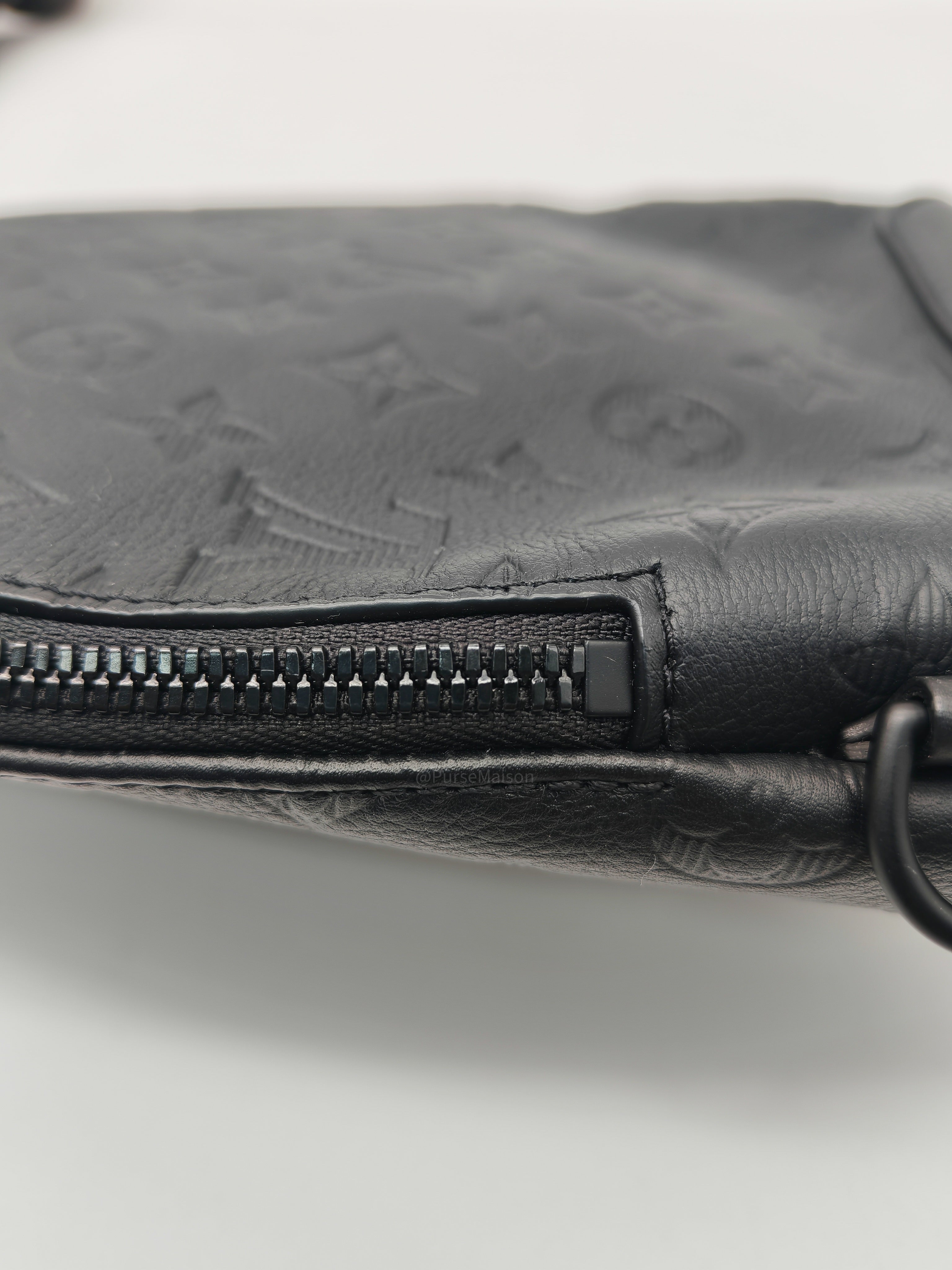 Louis Vuitton Duo Sling Bag in Monogram Shadow in Black Calfskin Leather