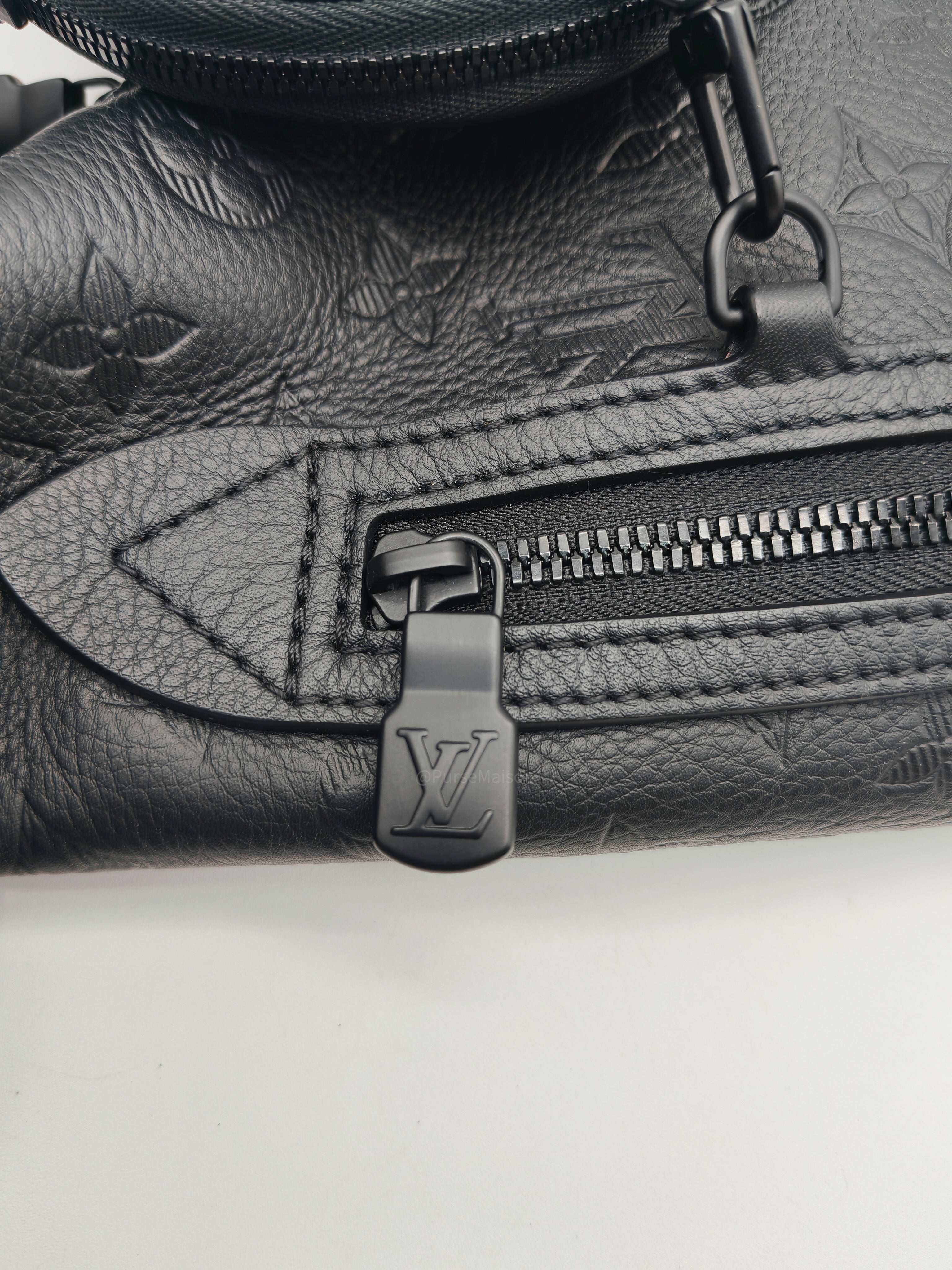 Louis Vuitton Duo Sling Bag in Monogram Shadow in Black Calfskin Leather