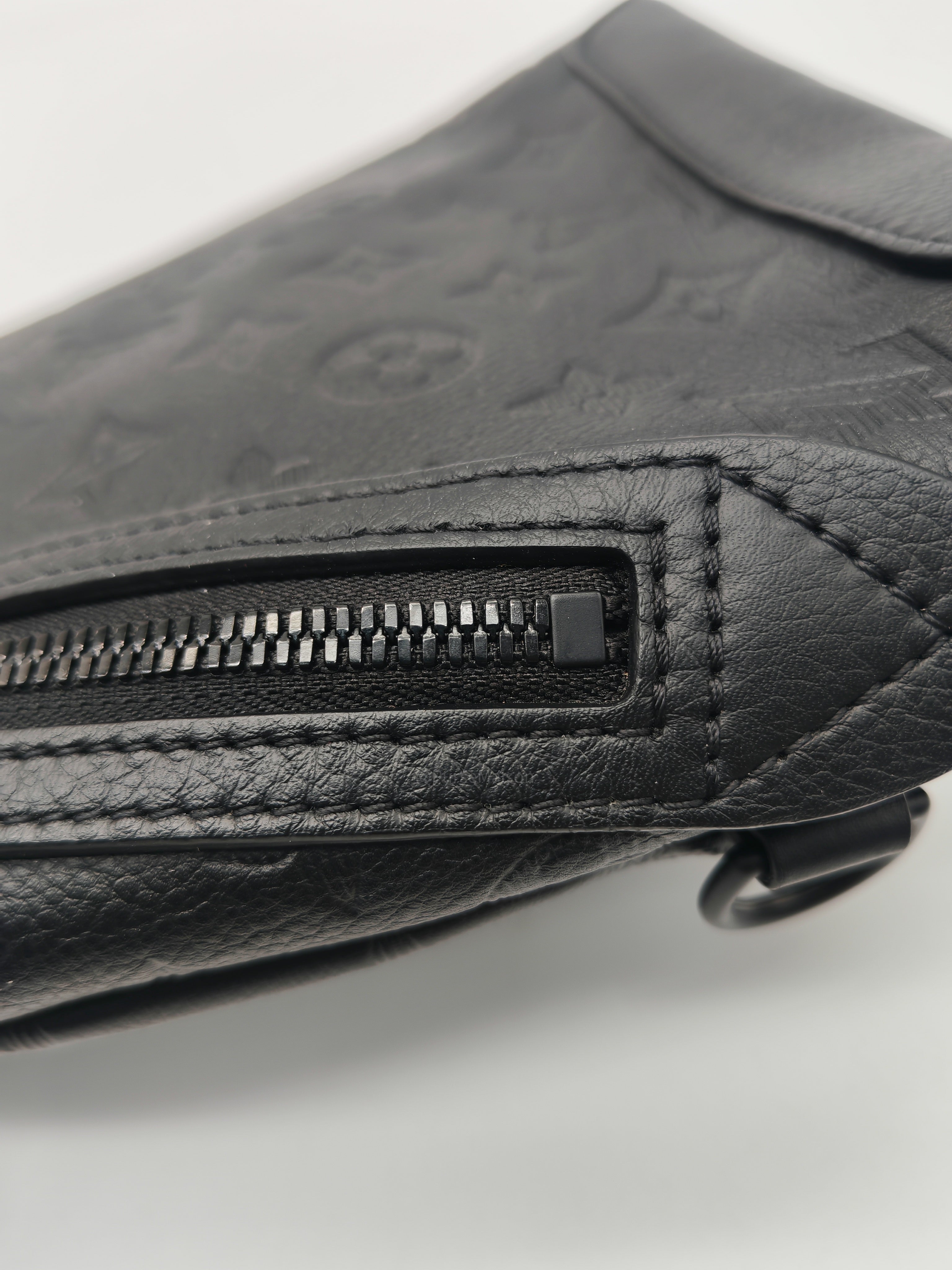 Louis Vuitton Duo Sling Bag in Monogram Shadow in Black Calfskin Leather