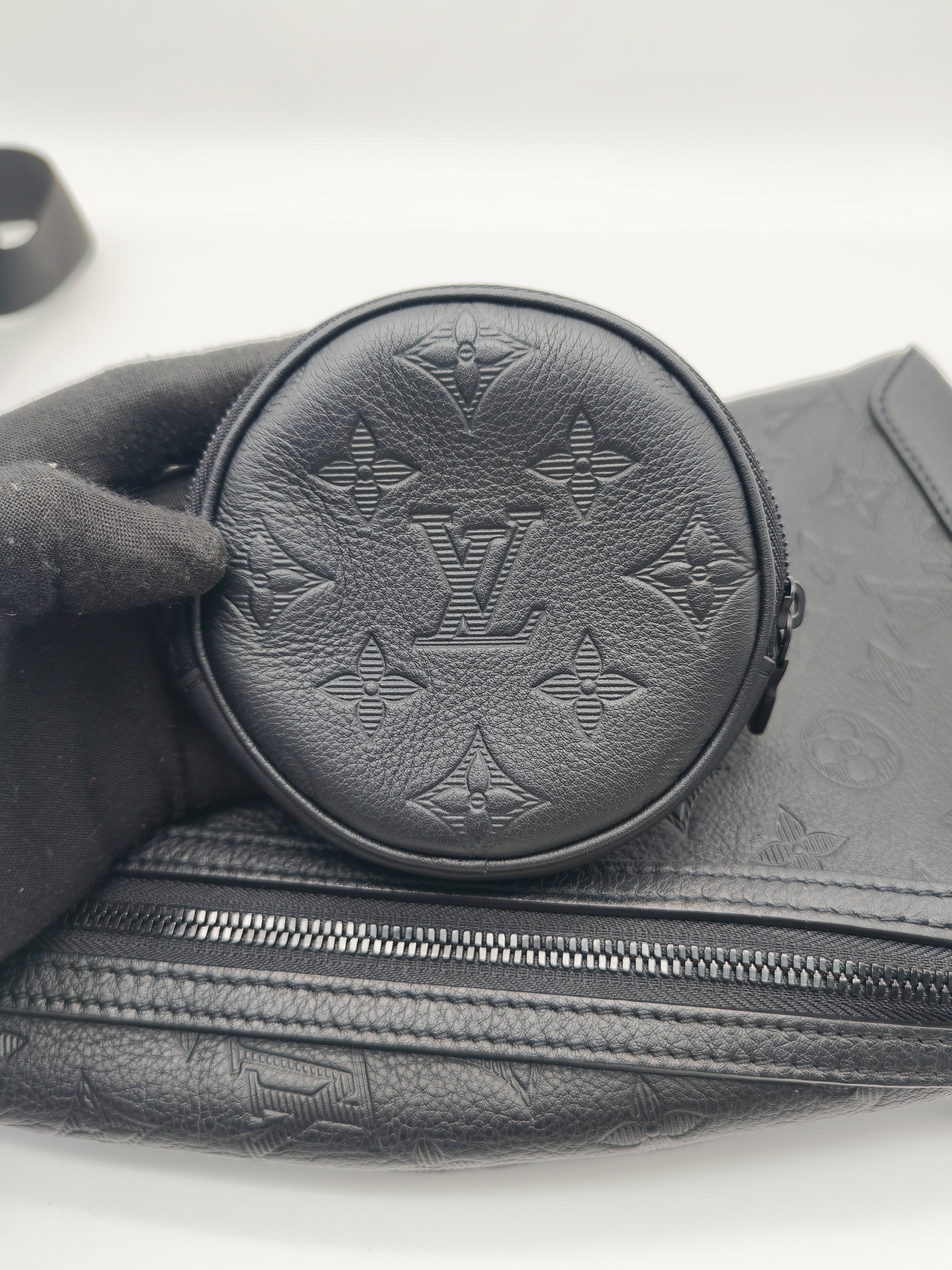 Louis Vuitton Duo Sling Bag in Monogram Shadow in Black Calfskin Leather