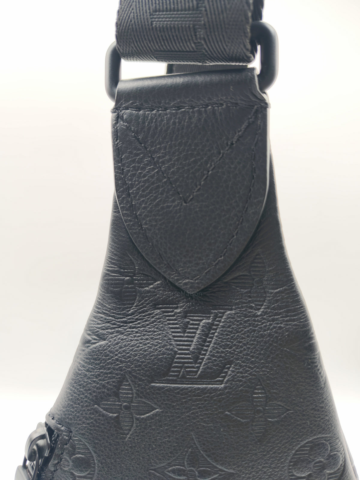 Louis Vuitton Duo Sling Bag in Monogram Shadow in Black Calfskin Leather