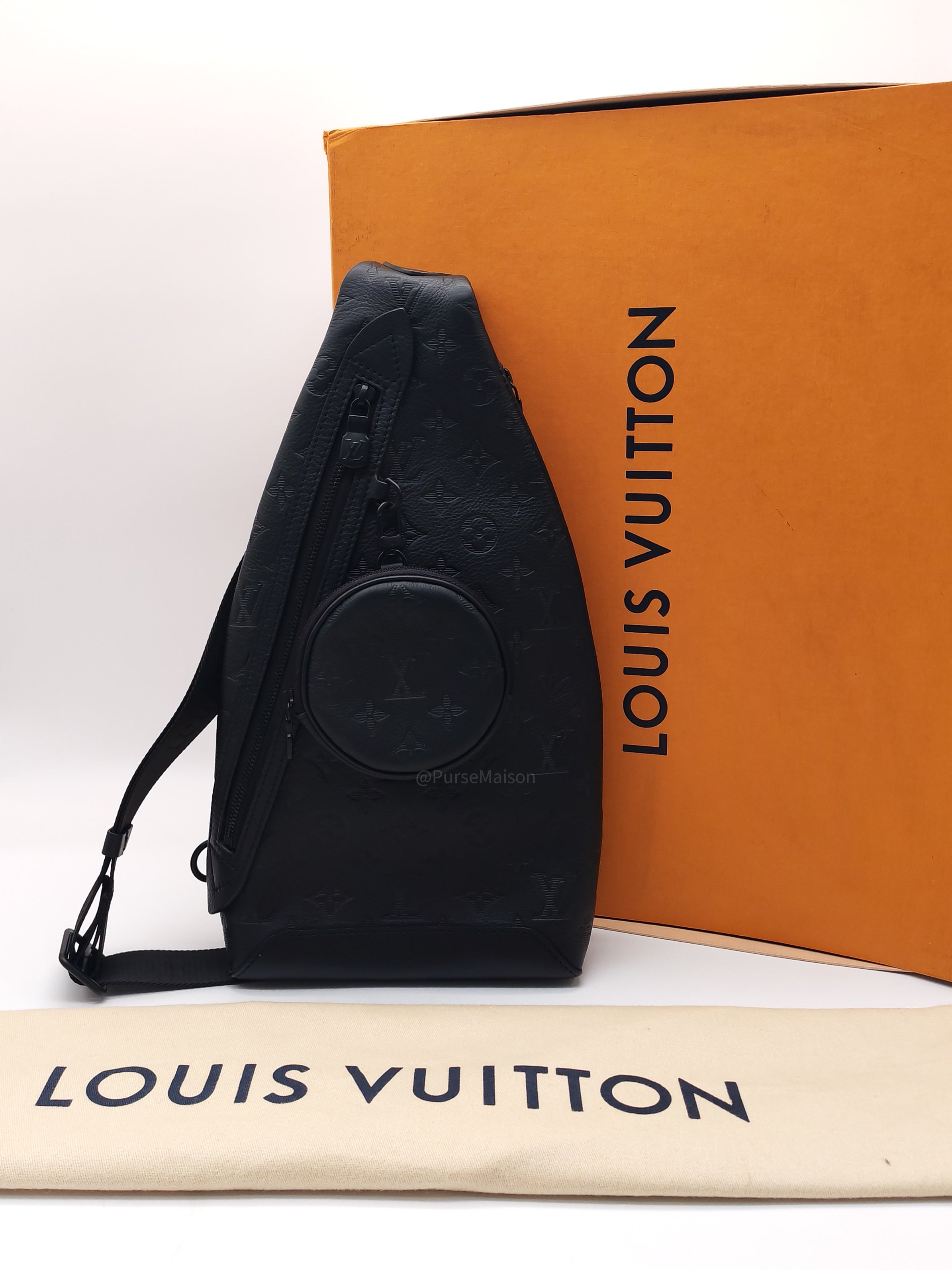 Louis Vuitton Duo Sling Bag in Monogram Shadow in Black Calfskin Leather