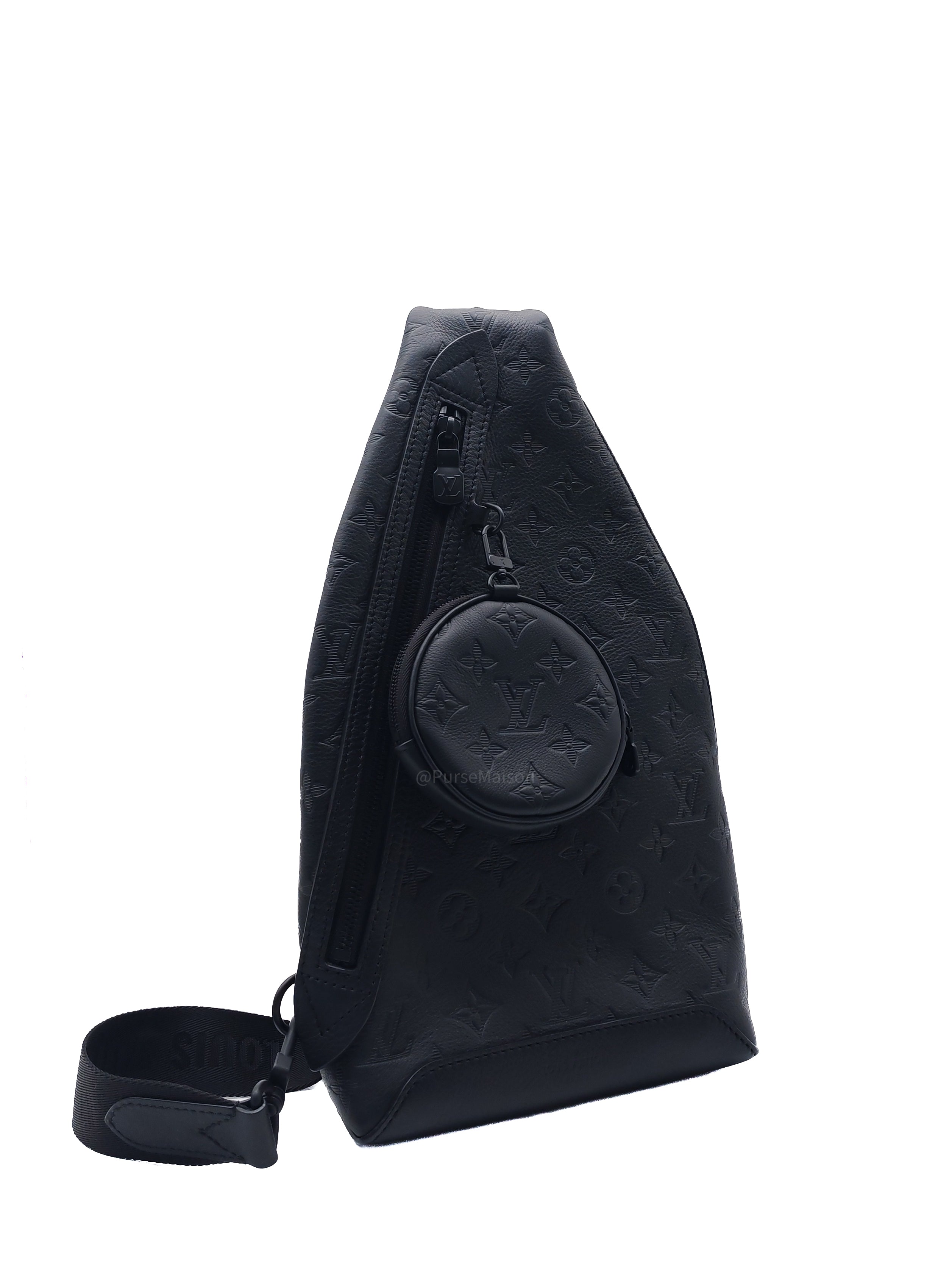 Louis Vuitton Duo Sling Bag in Monogram Shadow in Black Calfskin Leather