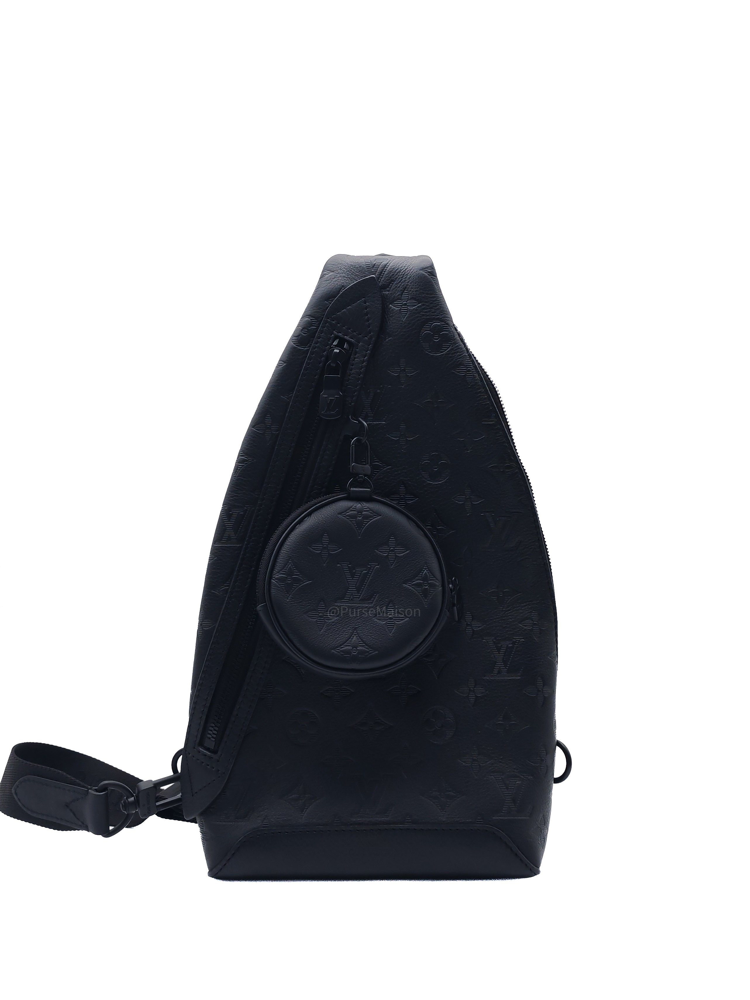 Louis Vuitton Duo Sling Bag in Monogram Shadow in Black Calfskin Leather