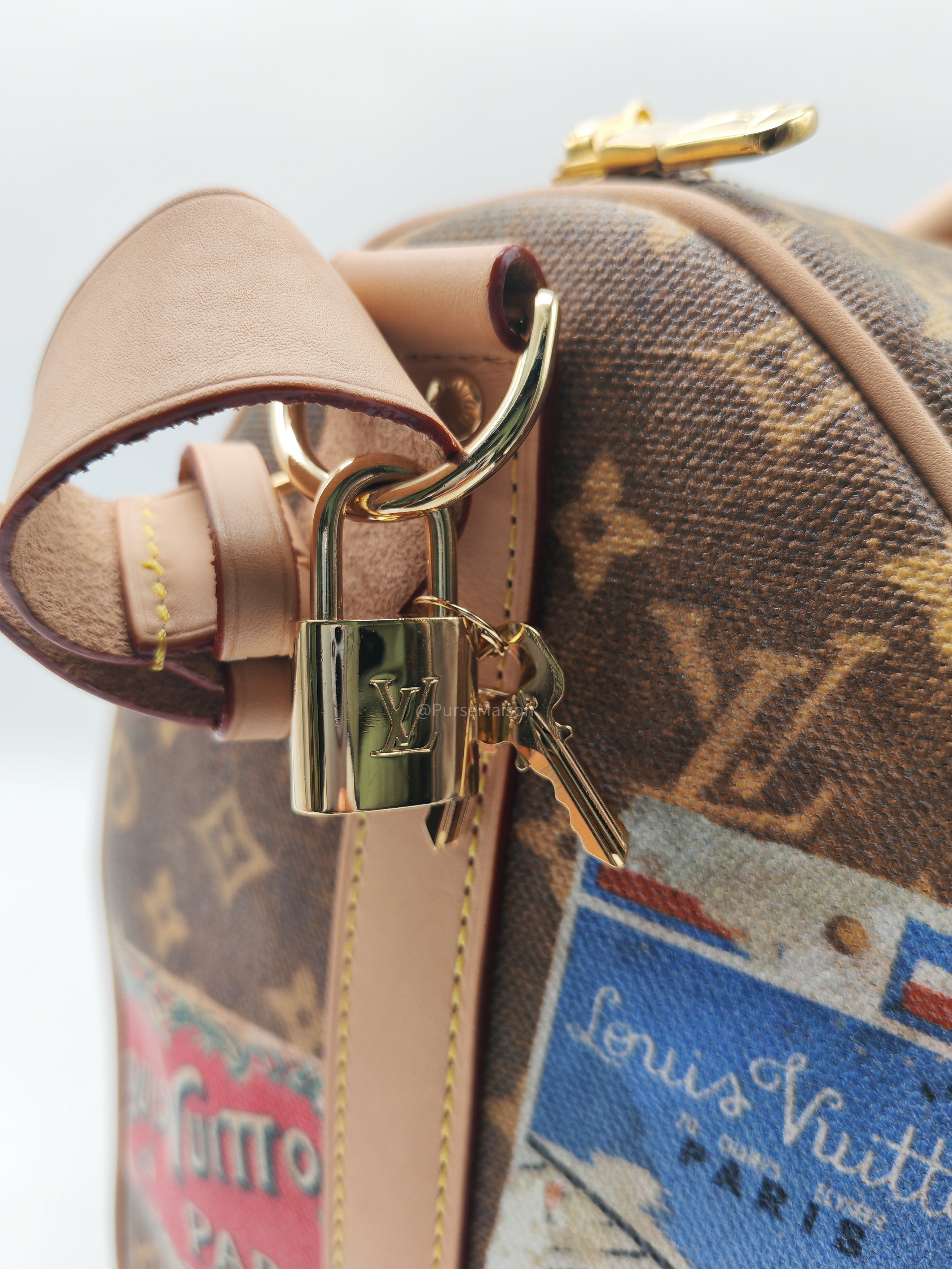 Louis Vuitton Keepall Bandouliere Flight Mode Collection in Monogram Canvas Cowhide Leather and Gold Hardware Microchip