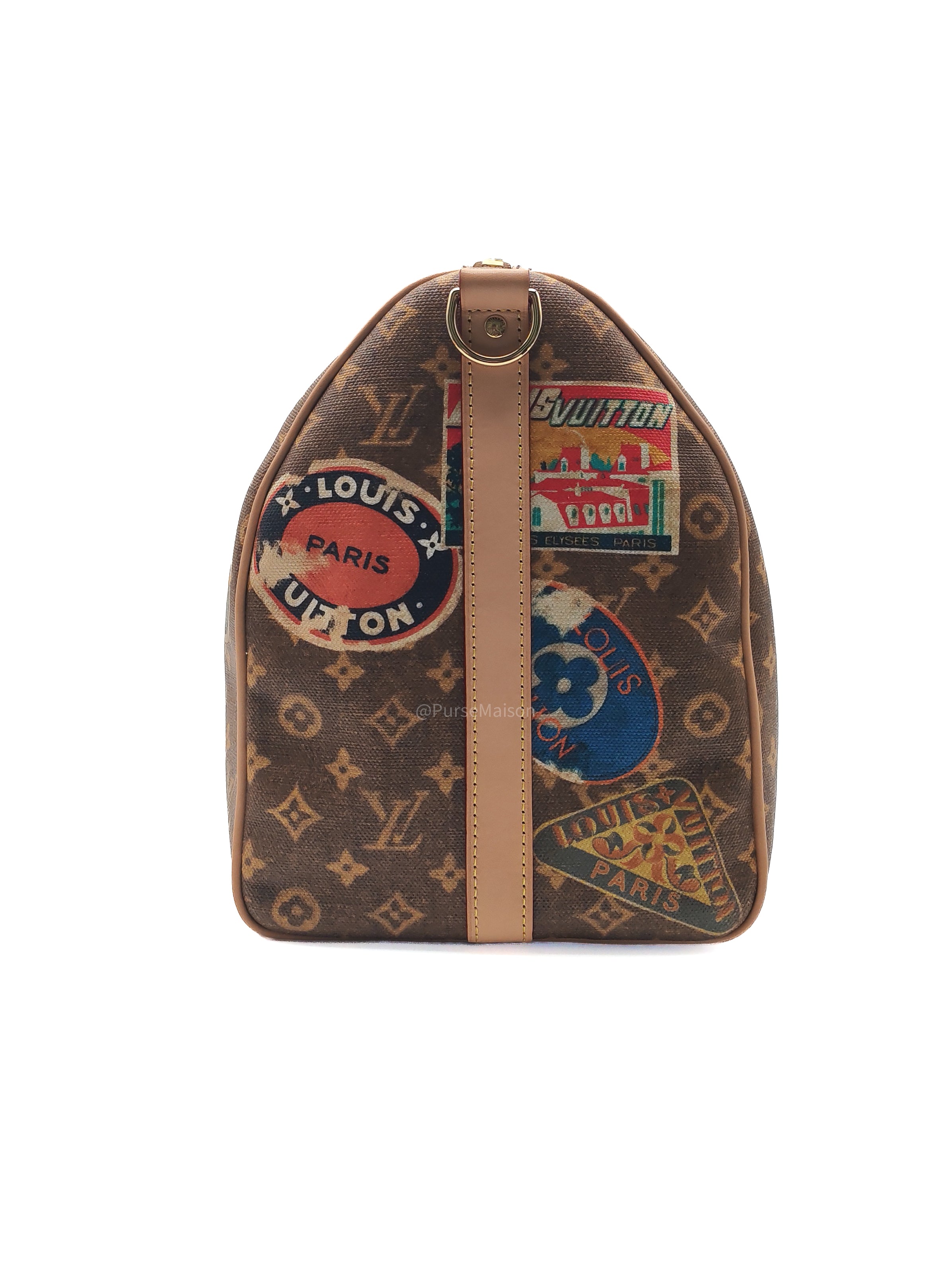 Louis Vuitton Keepall Bandouliere Flight Mode Collection in Monogram Canvas Cowhide Leather and Gold Hardware Microchip