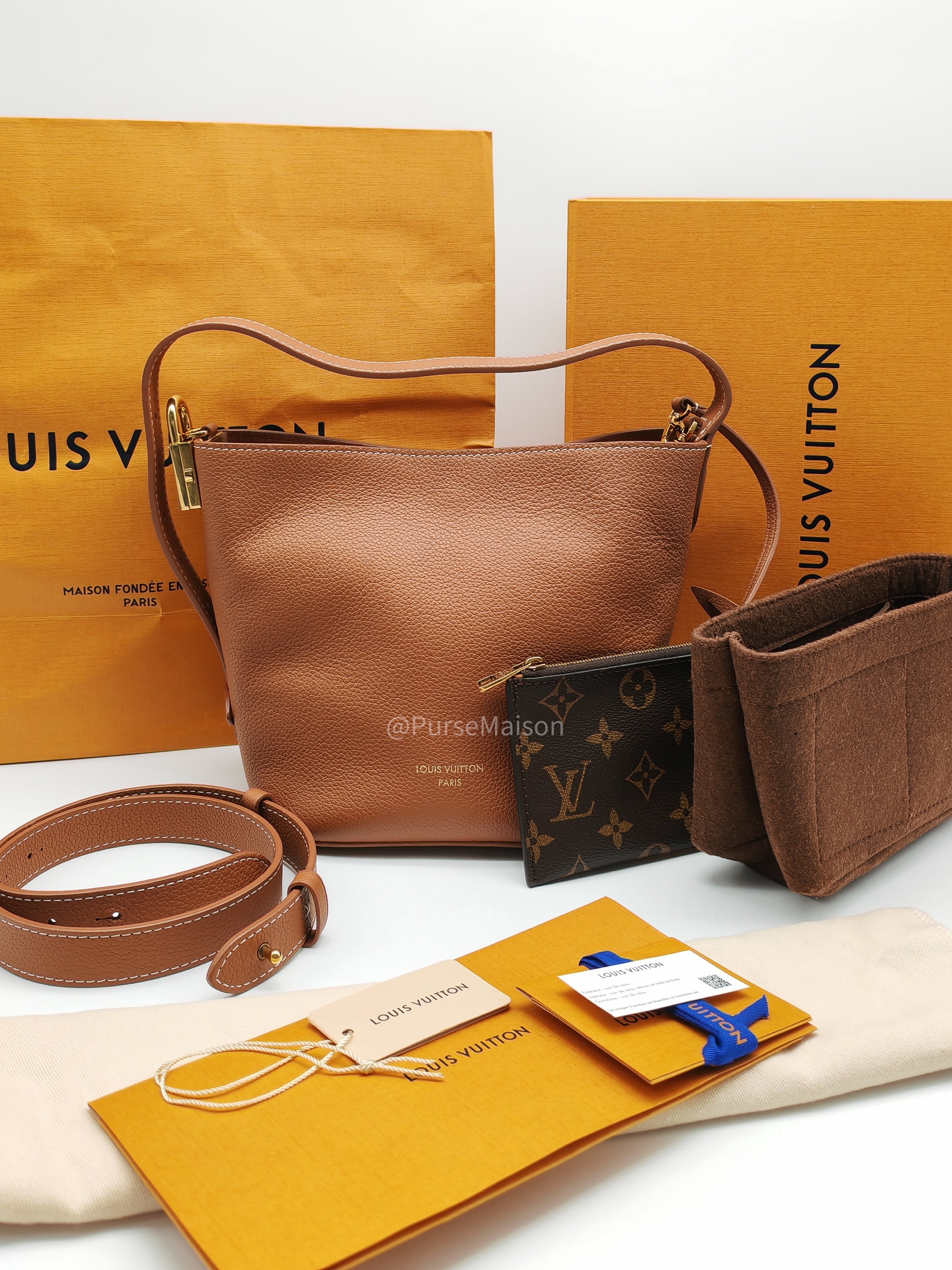 Louis Vuitton Low Key All BB in Cognac Grained Calfskin Leather and Gold Hardware Microchip