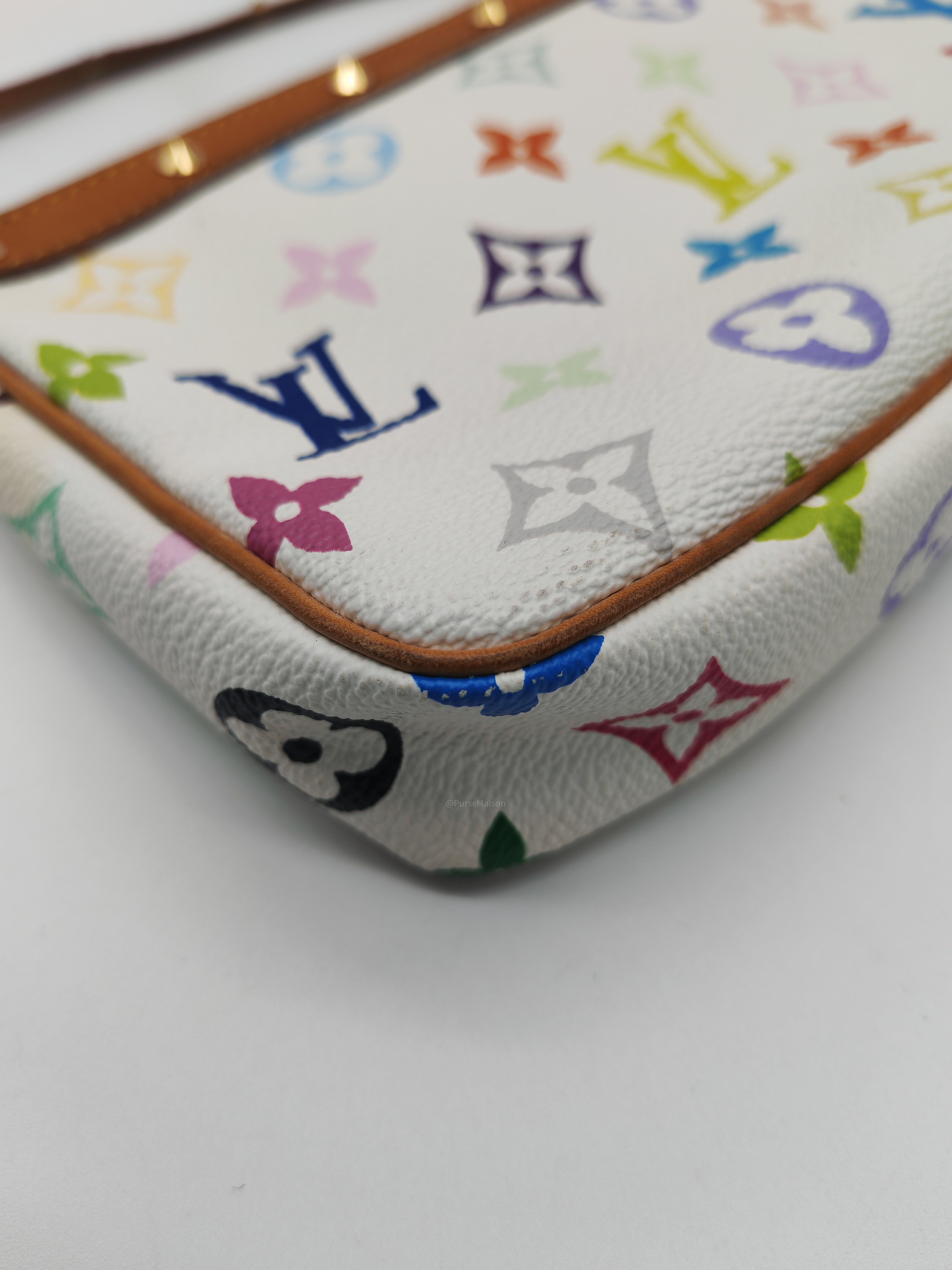 Louis Vuitton x Takashi Murakami Pochette Accessories in Vibrant Multicolored Monogram Canvas and Gold Hardware (Datecode: SL1003)