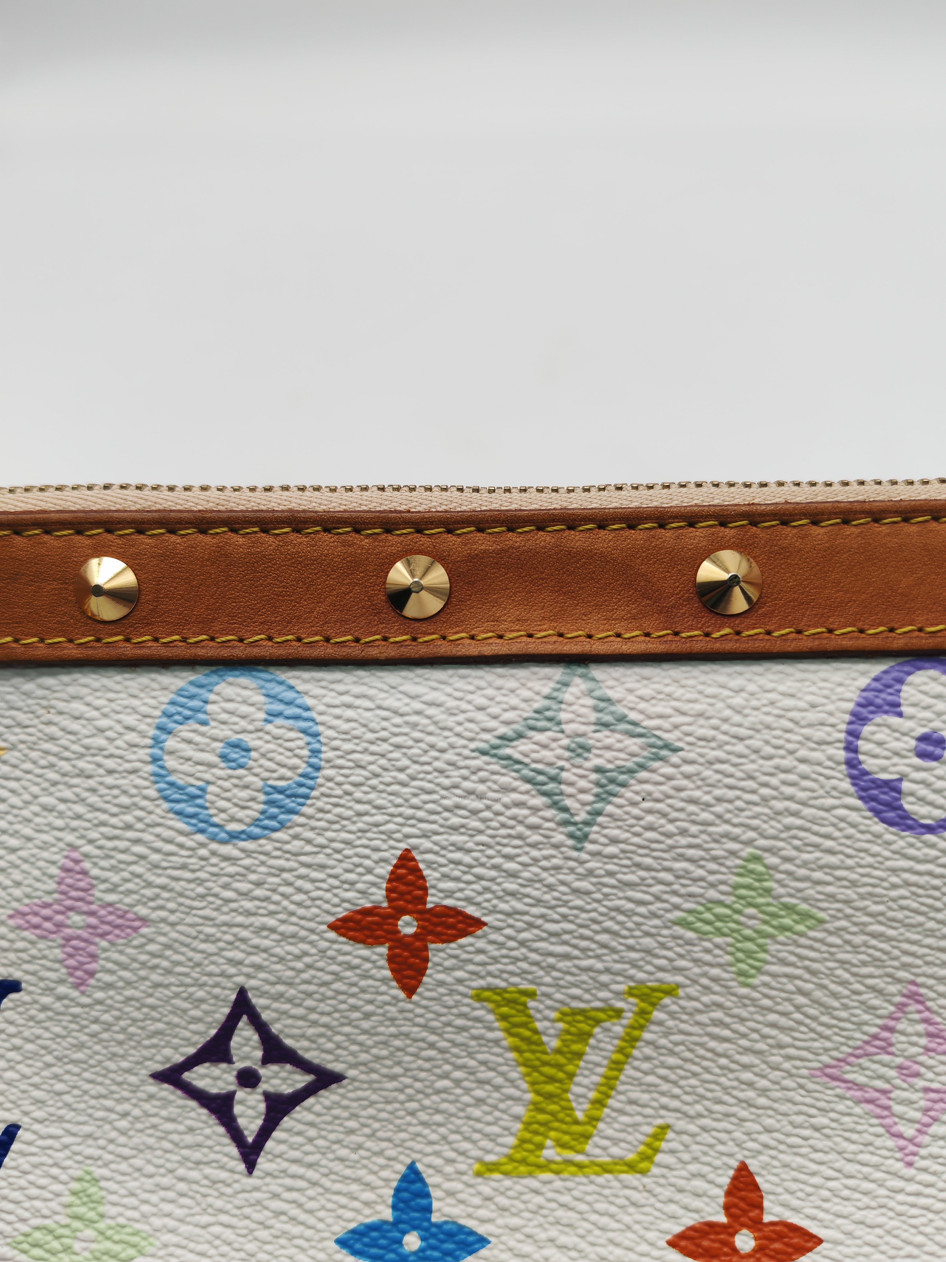 Louis Vuitton x Takashi Murakami Pochette Accessories in Vibrant Multicolored Monogram Canvas and Gold Hardware (Datecode: SL1003)