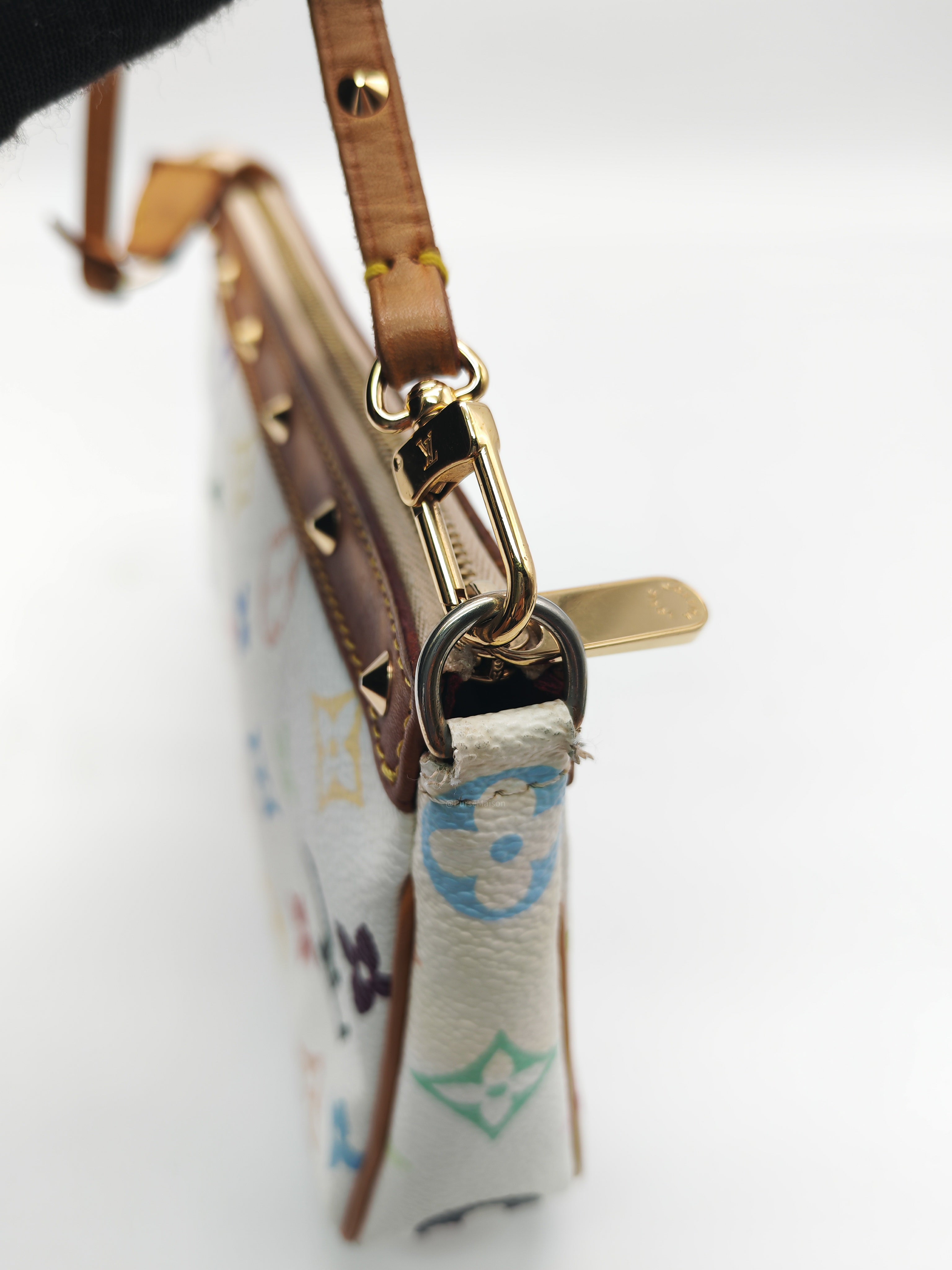 Louis Vuitton x Takashi Murakami Pochette Accessories in Vibrant Multicolored Monogram Canvas and Gold Hardware (Datecode: SL1003)