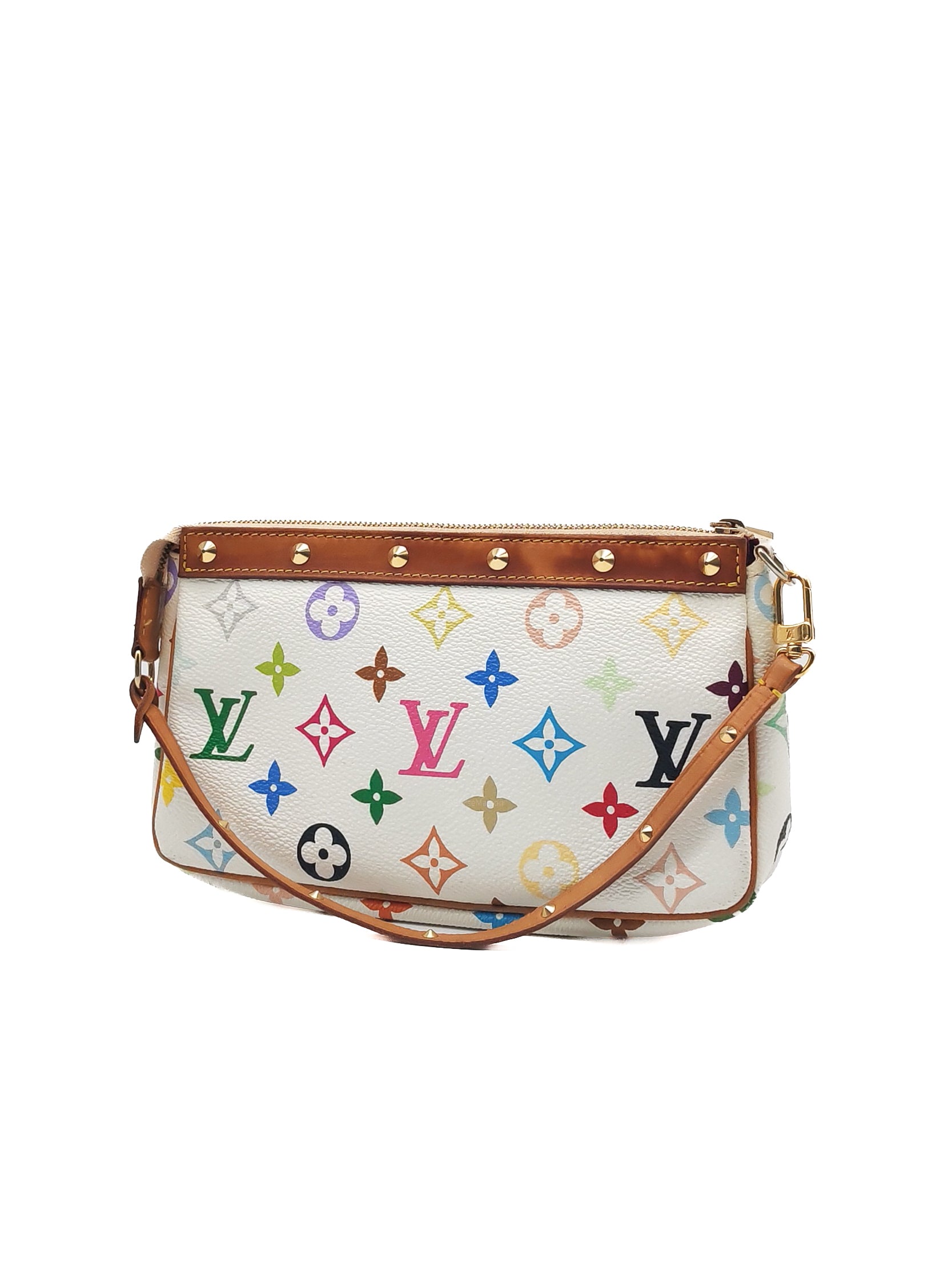 Louis Vuitton x Takashi Murakami Pochette Accessories in Vibrant Multicolored Monogram Canvas and Gold Hardware (Datecode: SL1003)