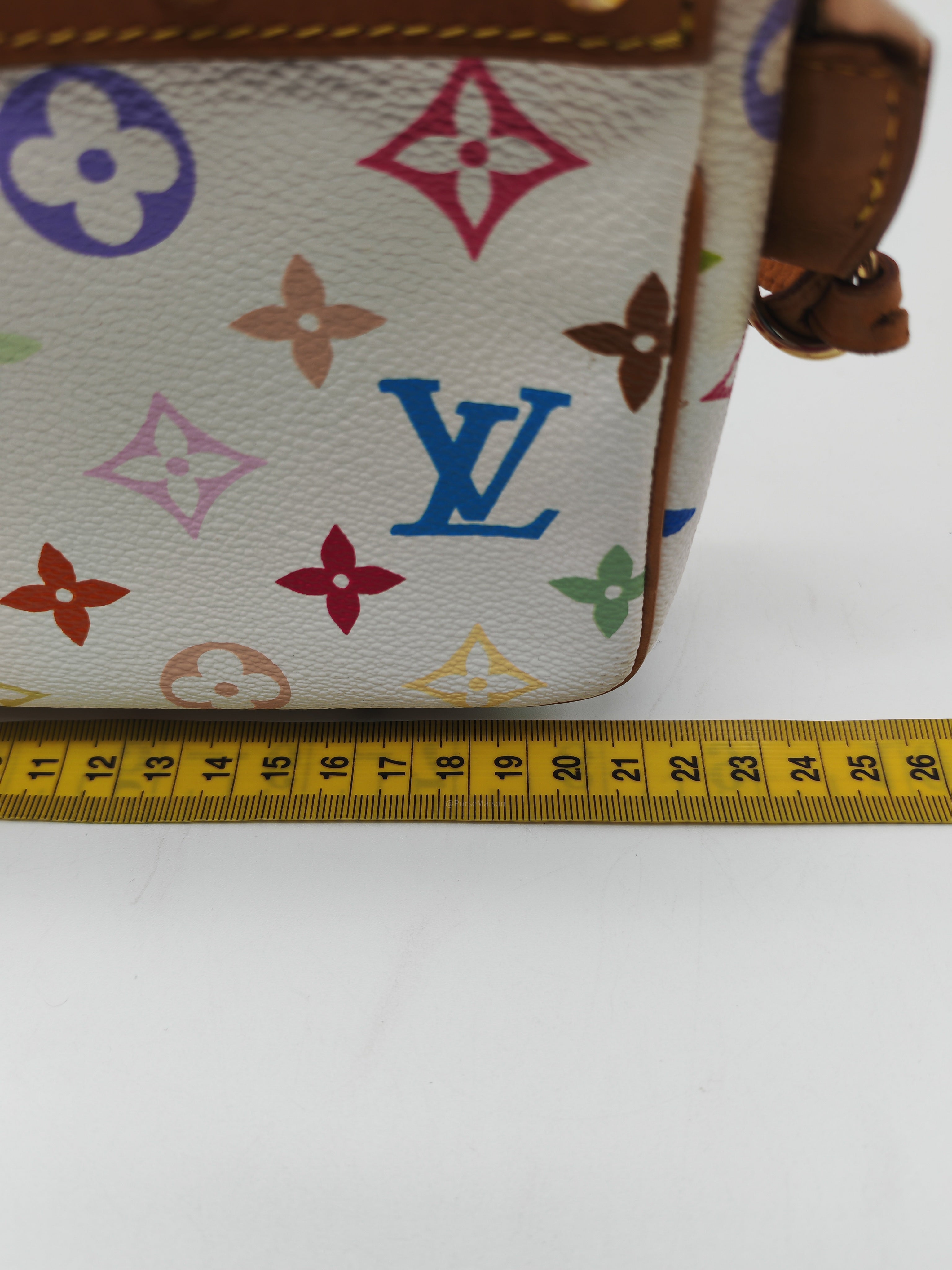 Louis Vuitton x Takashi Murakami Pochette Accessories in Vibrant Multicolored Monogram Canvas and Gold Hardware (Datecode: SL1003)