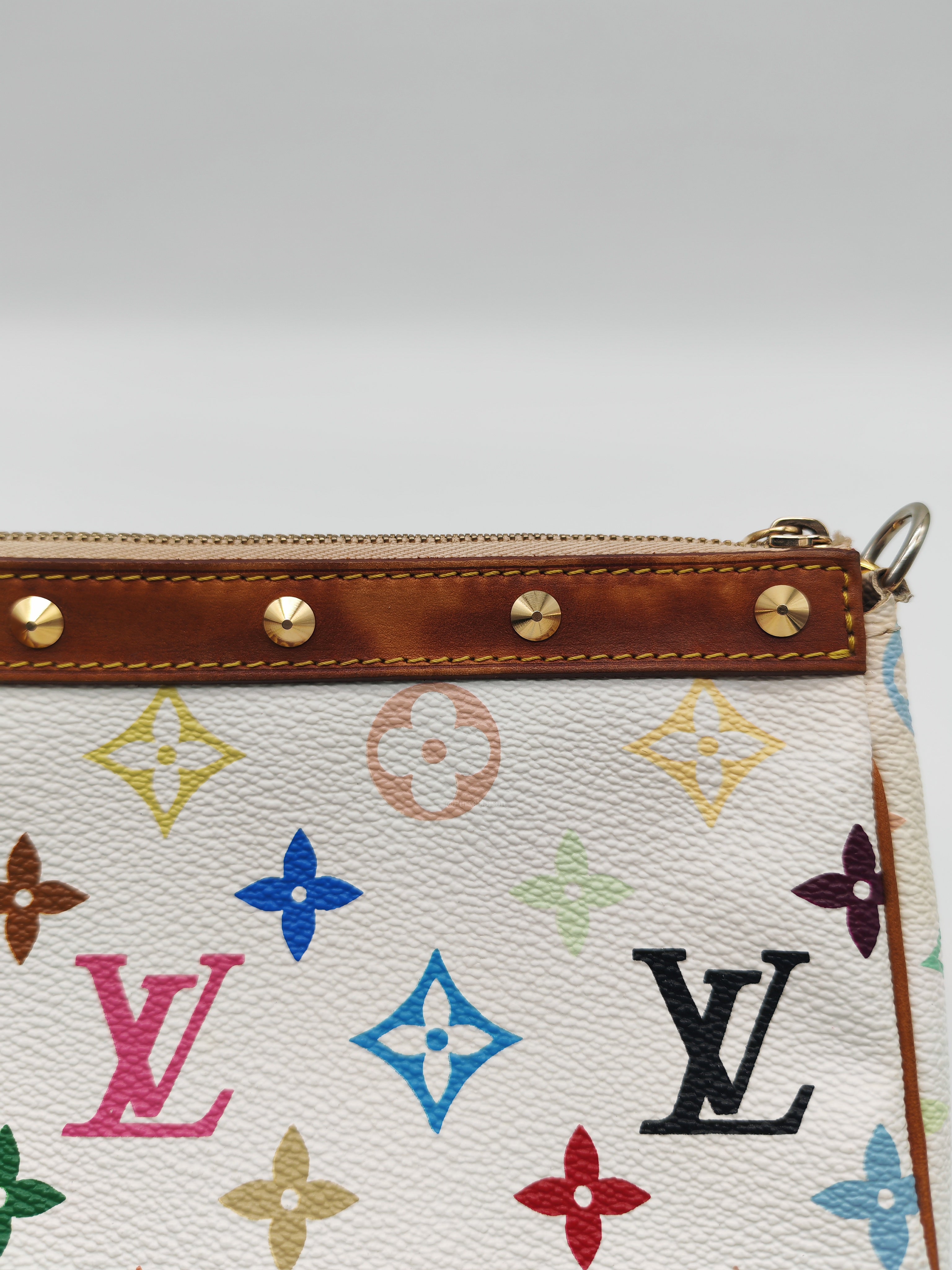 Louis Vuitton x Takashi Murakami Pochette Accessories in Vibrant Multicolored Monogram Canvas and Gold Hardware (Datecode: SL1003)