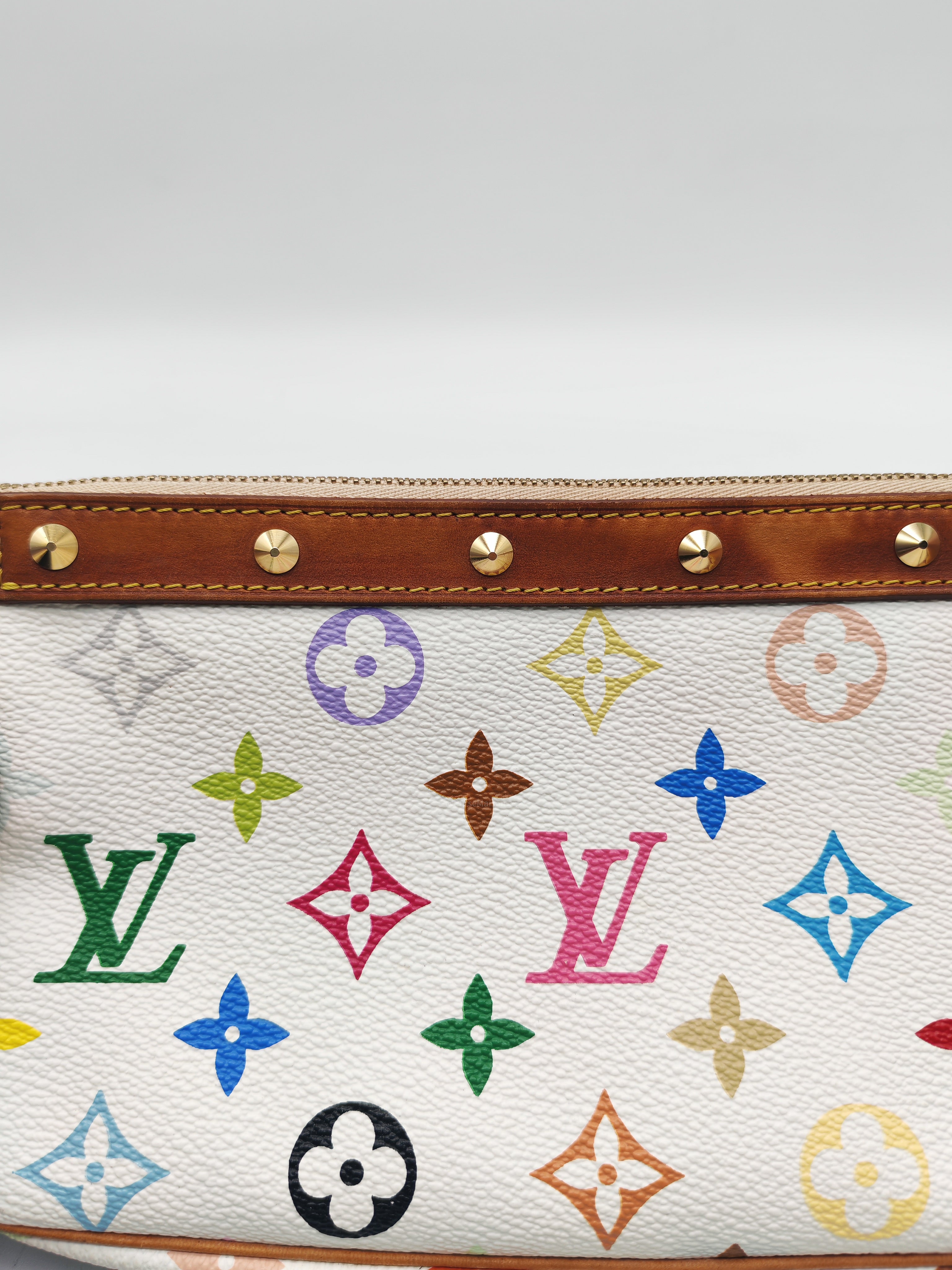 Louis Vuitton x Takashi Murakami Pochette Accessories in Vibrant Multicolored Monogram Canvas and Gold Hardware (Datecode: SL1003)