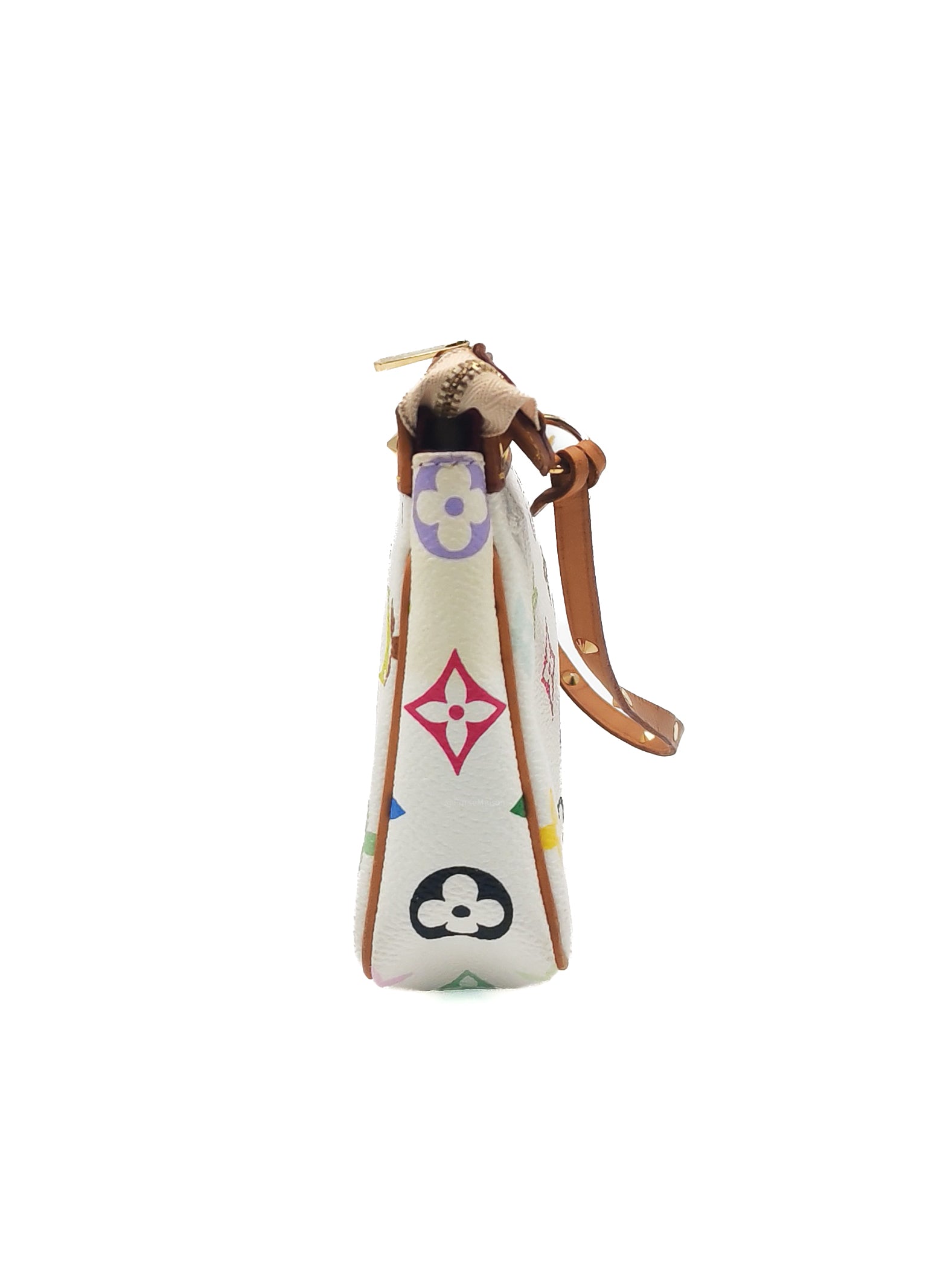 Louis Vuitton x Takashi Murakami Pochette Accessories in Vibrant Multicolored Monogram Canvas and Gold Hardware (Datecode: SL1003)