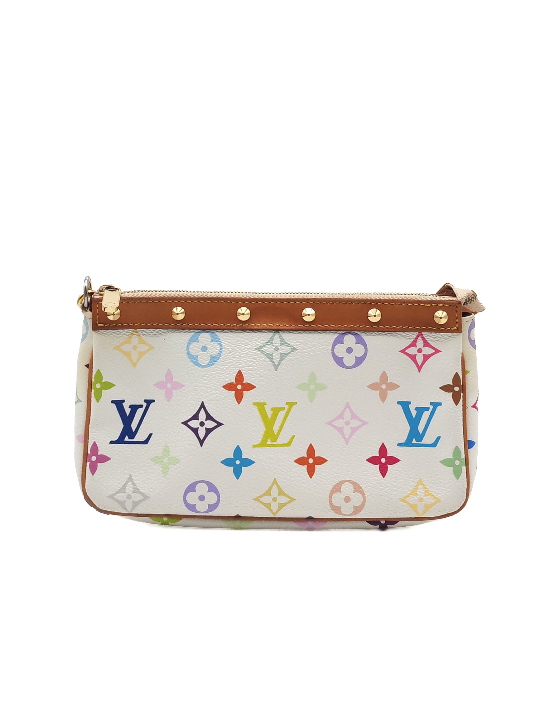 Louis Vuitton x Takashi Murakami Pochette Accessories in Vibrant Multicolored Monogram Canvas and Gold Hardware (Datecode: SL1003)