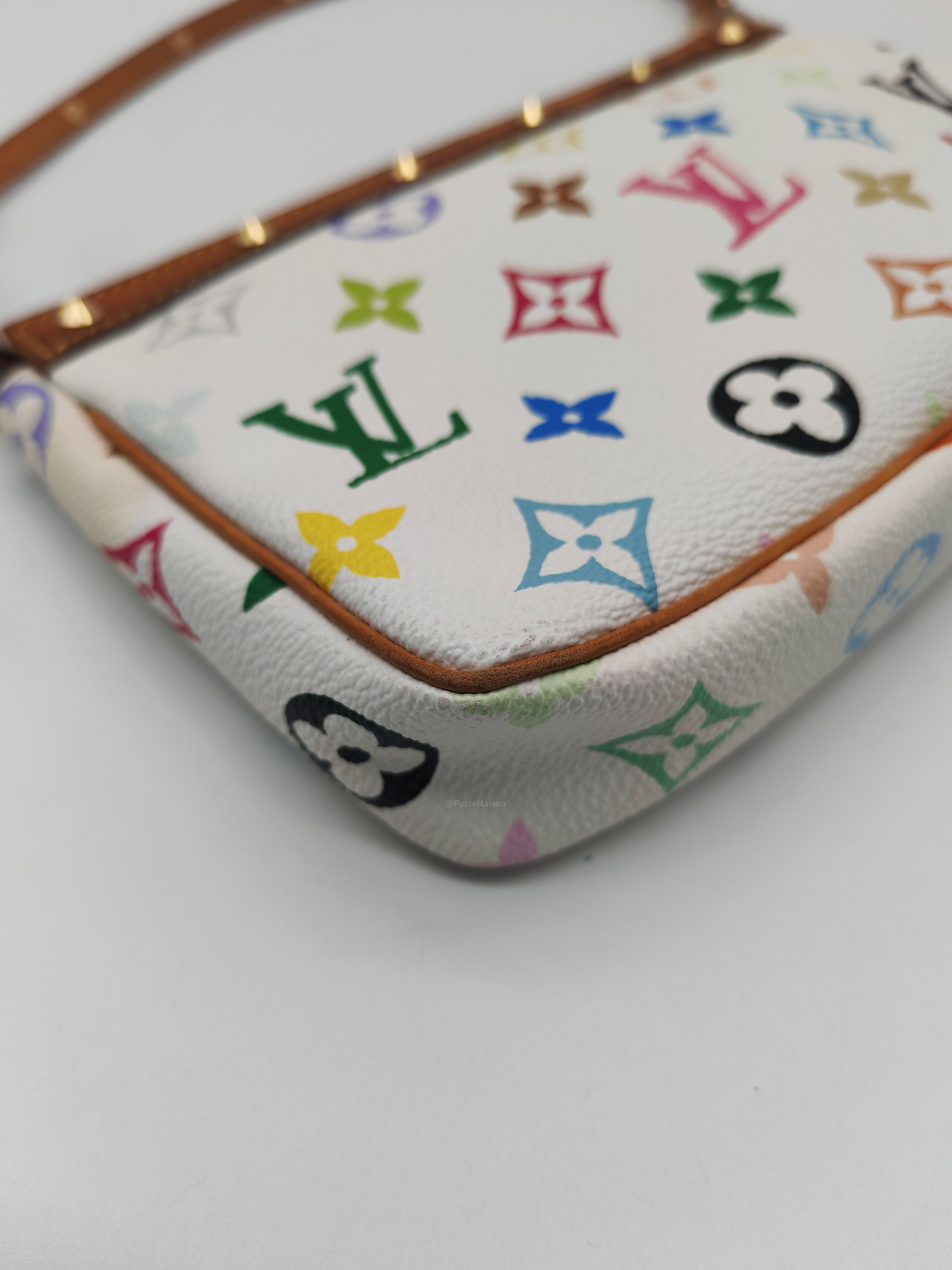 Louis Vuitton x Takashi Murakami Pochette Accessories in Vibrant Multicolored Monogram Canvas and Gold Hardware (Datecode: SL1003)