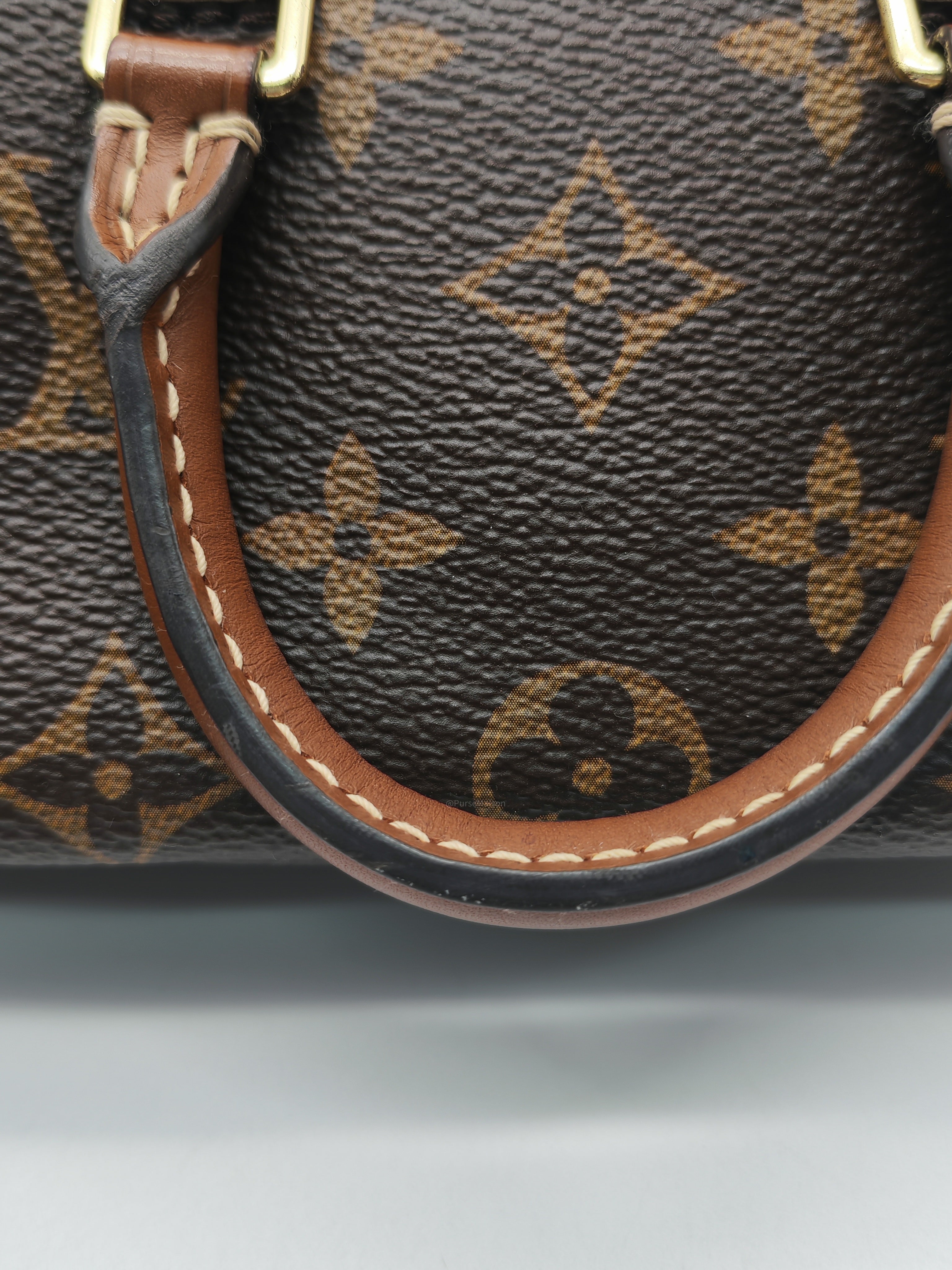 Louis Vuitton Nano Pallas Two Way Hand Bag in Monogram Canvas and Gold Hardware (Datecode: SN5115)