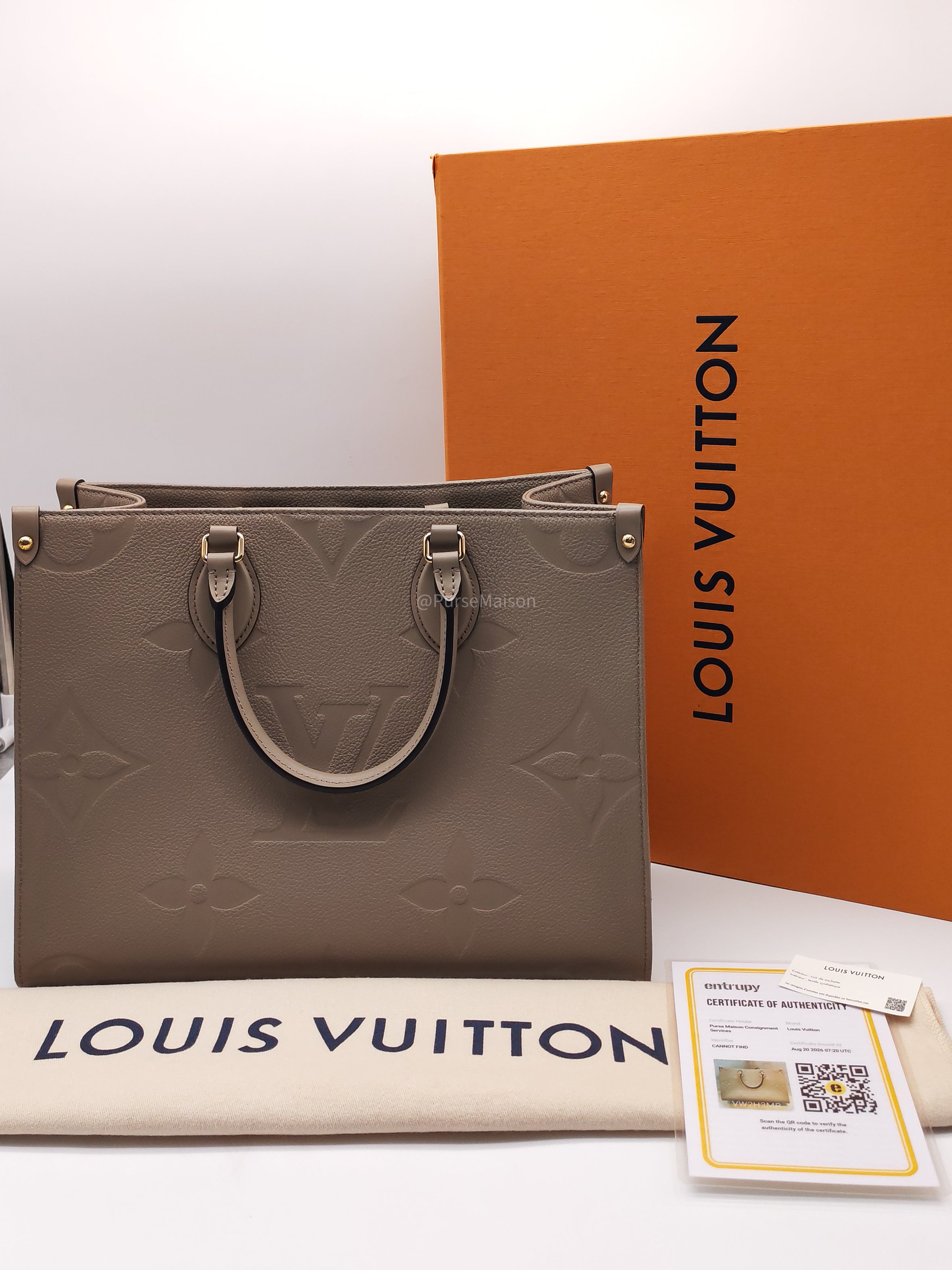 Louis Vuitton OnTheGo Tote Bag MM in Tourtorelle Monogram Empreinte Leather(Microchip)