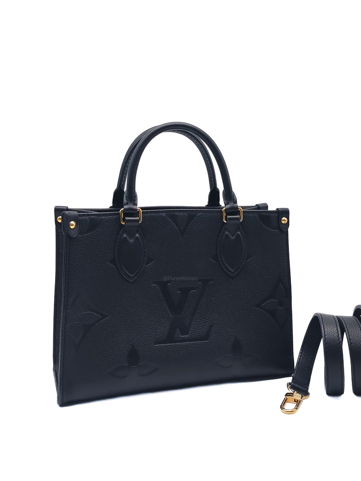 Louis Vuitton OntheGo MM In Black Monogram Empreinte Leather and Gold Hardware Microchip