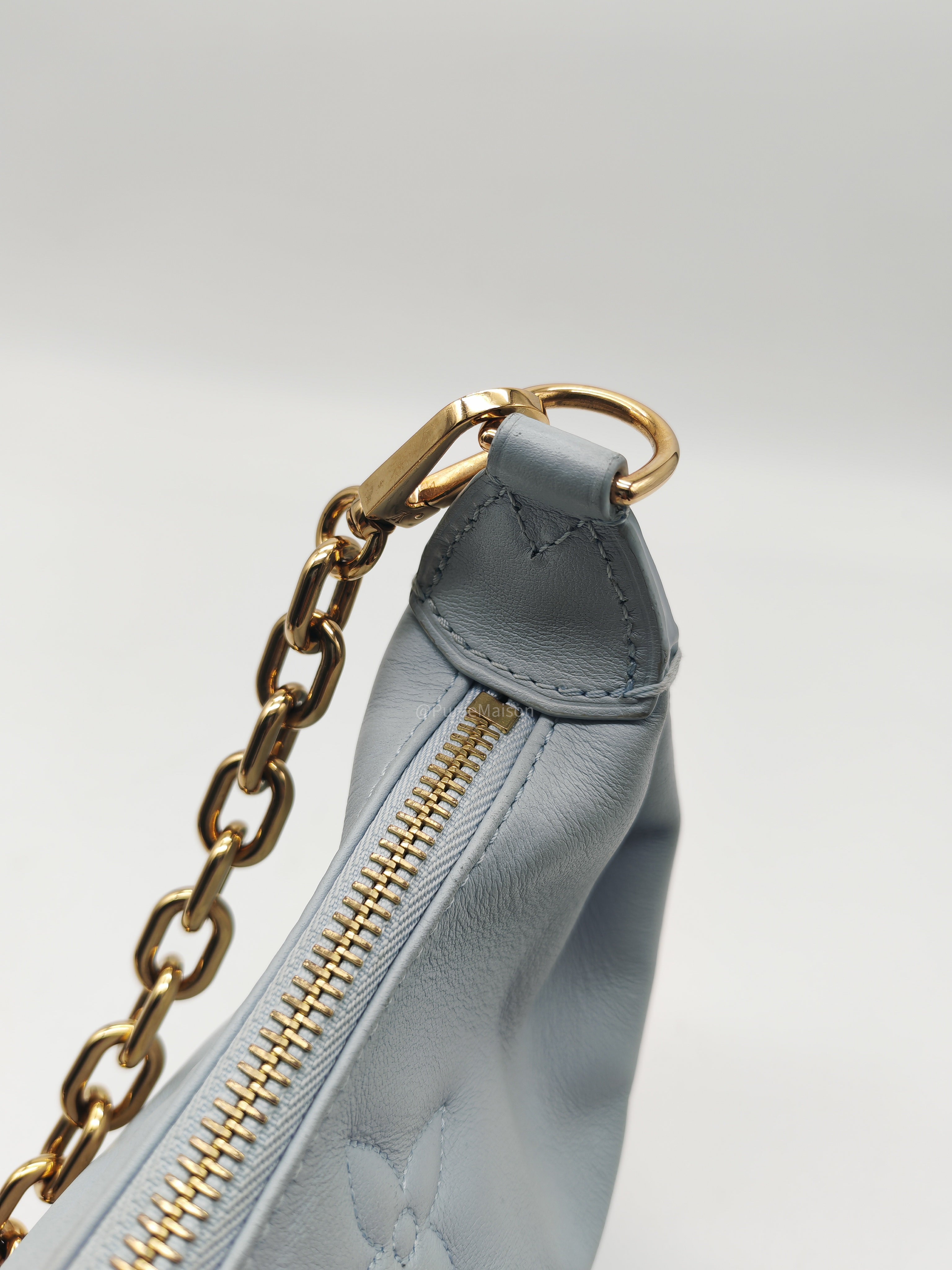 Louis Vuitton Bubblegram Over The Moon Shoulder Bag in Glacier Blue Calfskin Leather and Gold Hardware Microchip