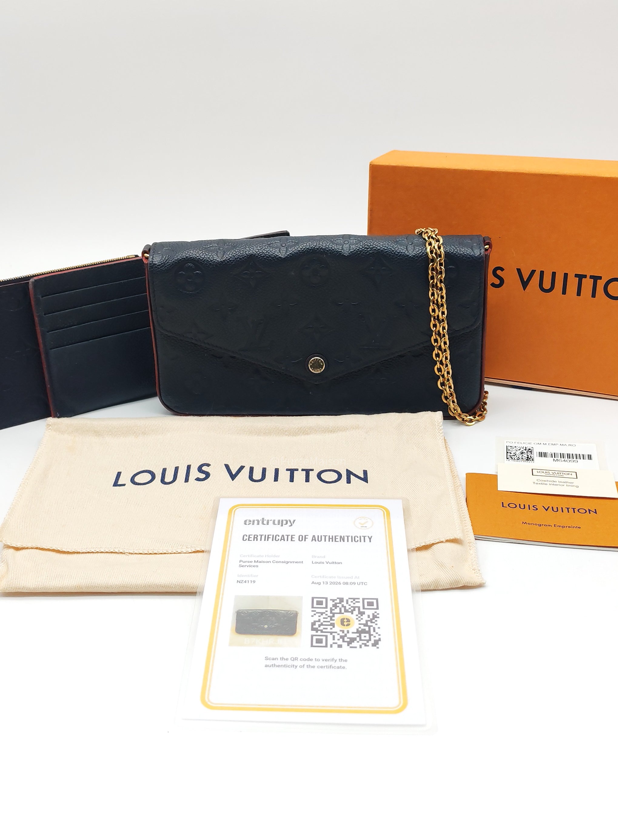 Louis Vuitton Pochette Felicie in Navy Blue Monogram Empreinte Leather and Gold Hardware (Datecode: NZ4119)