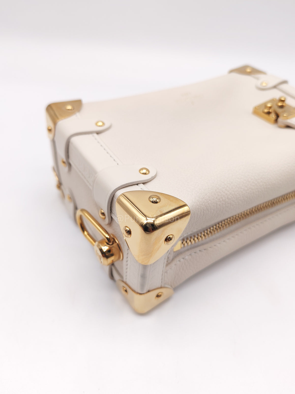 Louis Vuitton Side Trunk PM in Chalk Grained Calfskin Leather and Gold Hardware Microchip